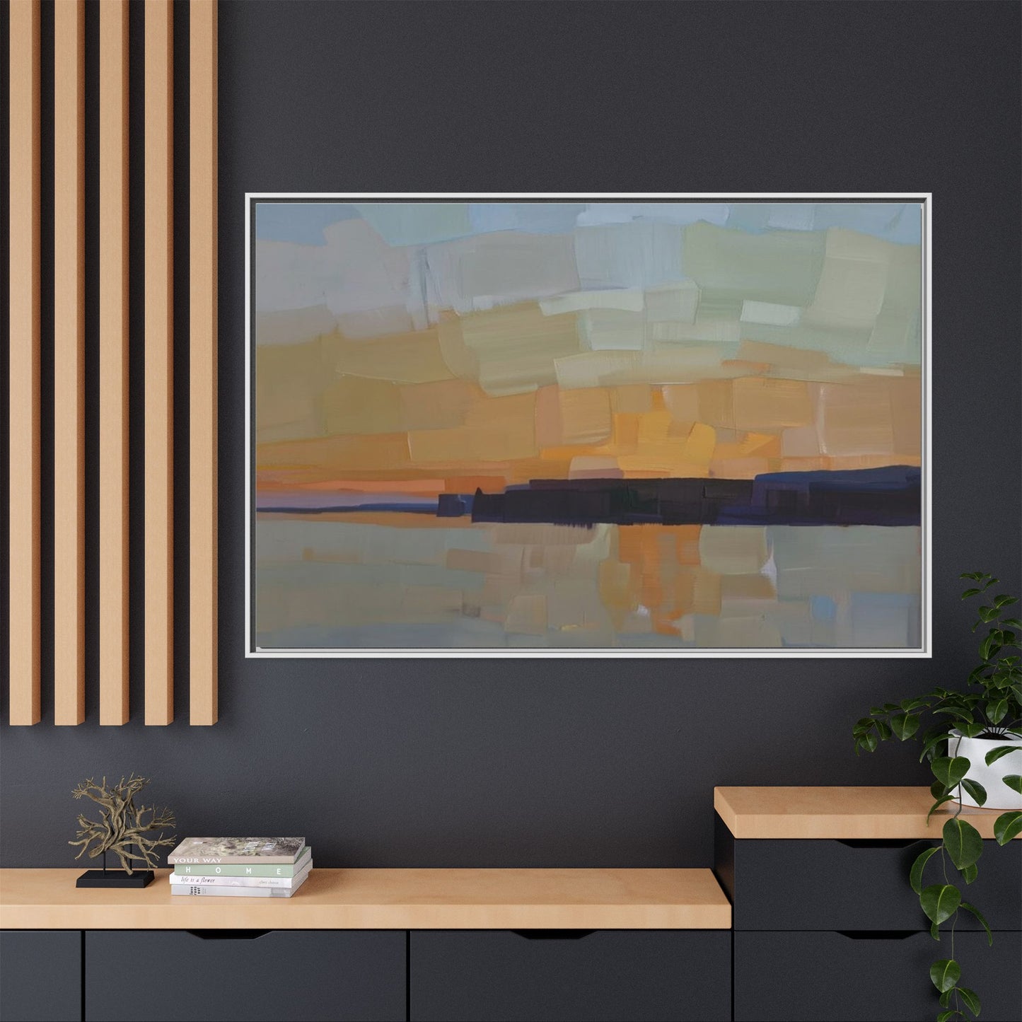 Framed Matte Canvas Sunset Abstract Landscape Art Print