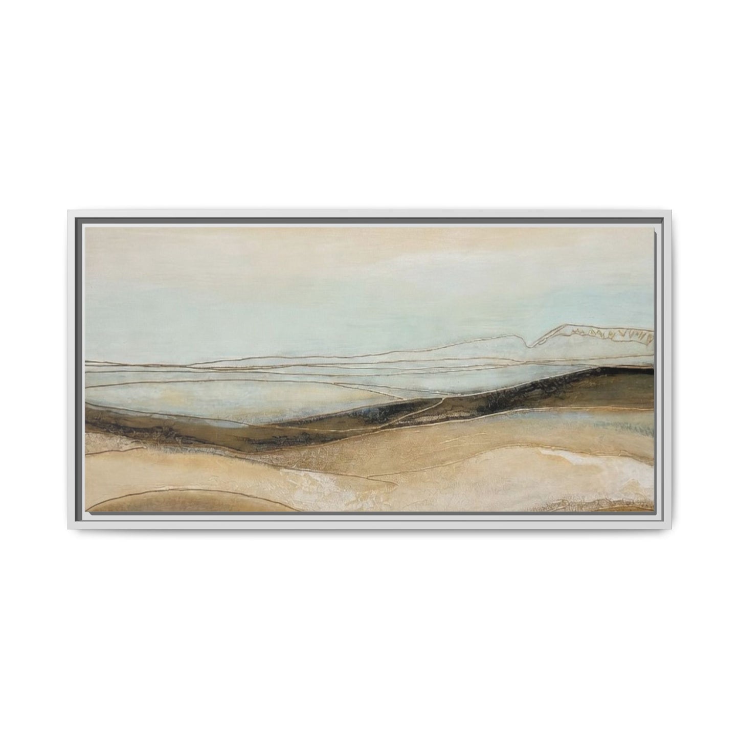 Framed Matte Canvas Wall Art — Neutral Abstract Landscape in Soft Blues & Earth Tones
