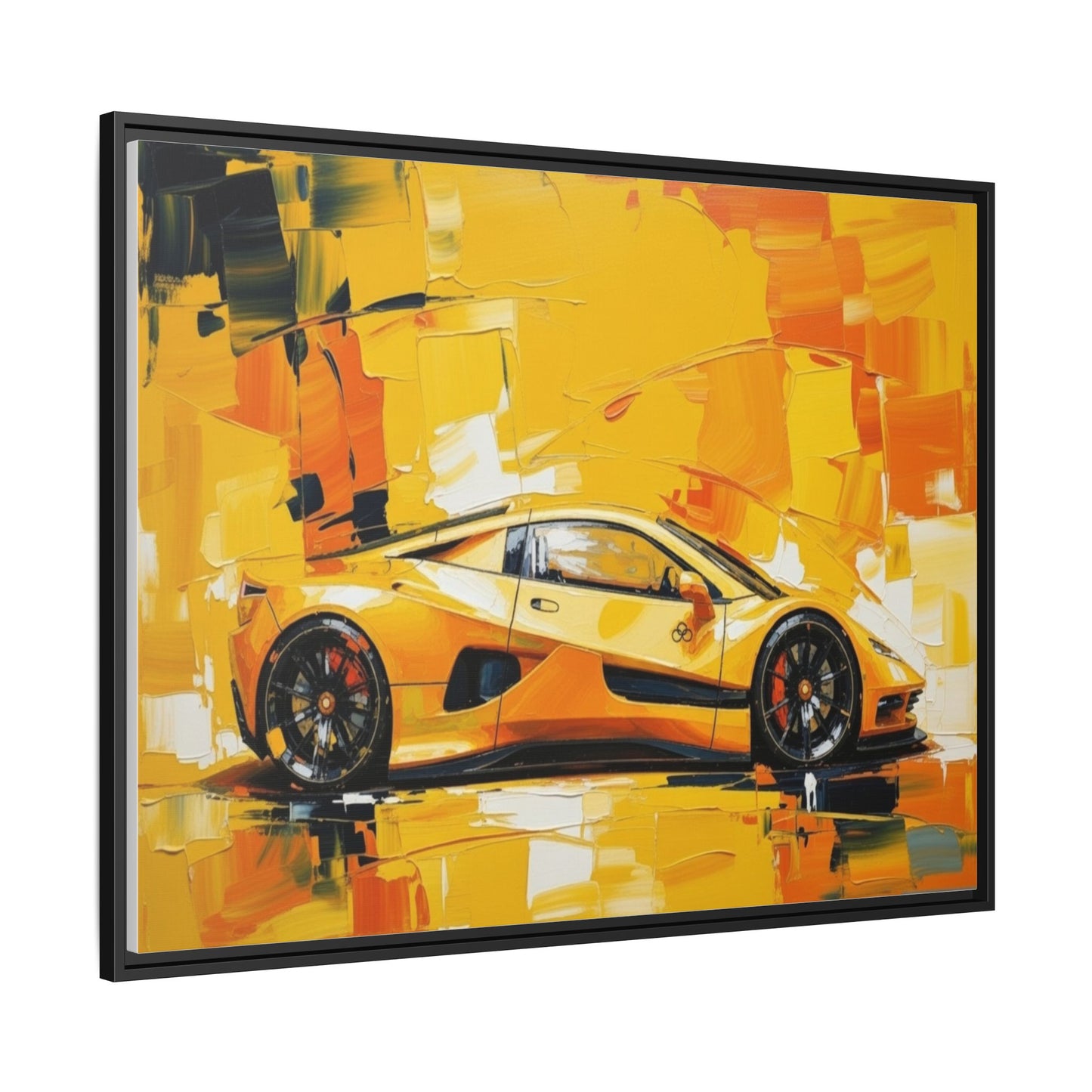 Yellow Sports Car Abstract Matte Canvas Framed Print