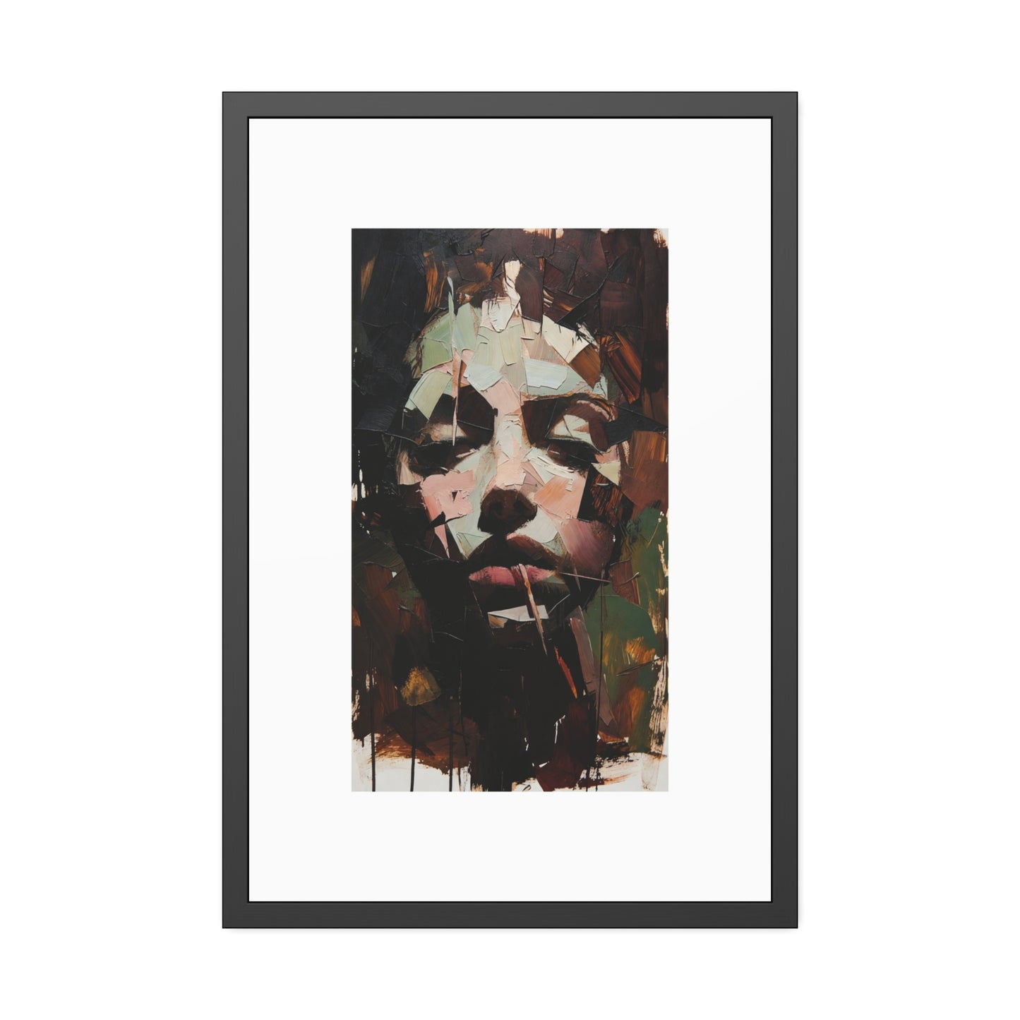 Abstract Portrait Framed Art Print — Moody Contemporary Face Poster for Home & Office