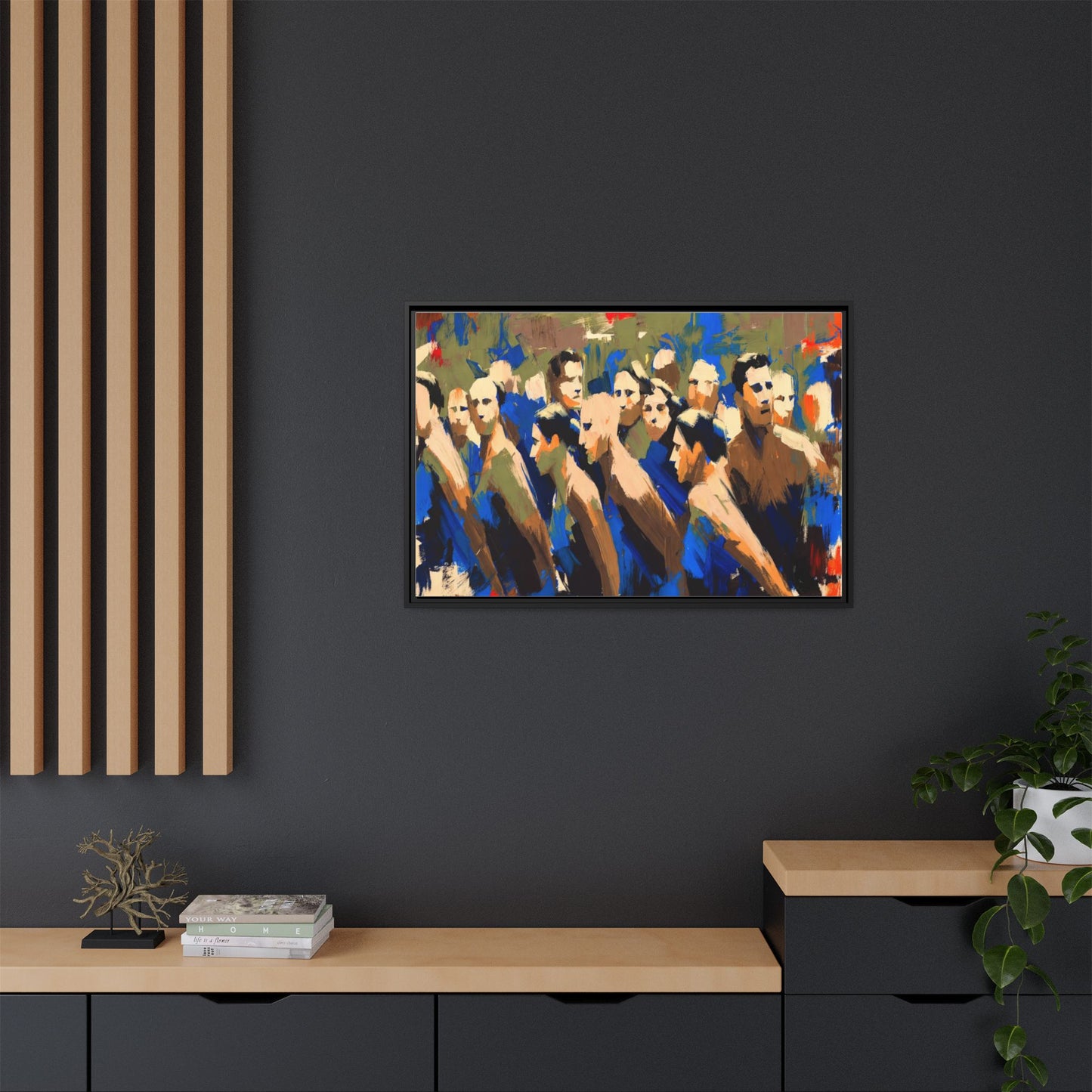 Abstract Crowd Matte Canvas Print — Framed Multi-Color Wall Art