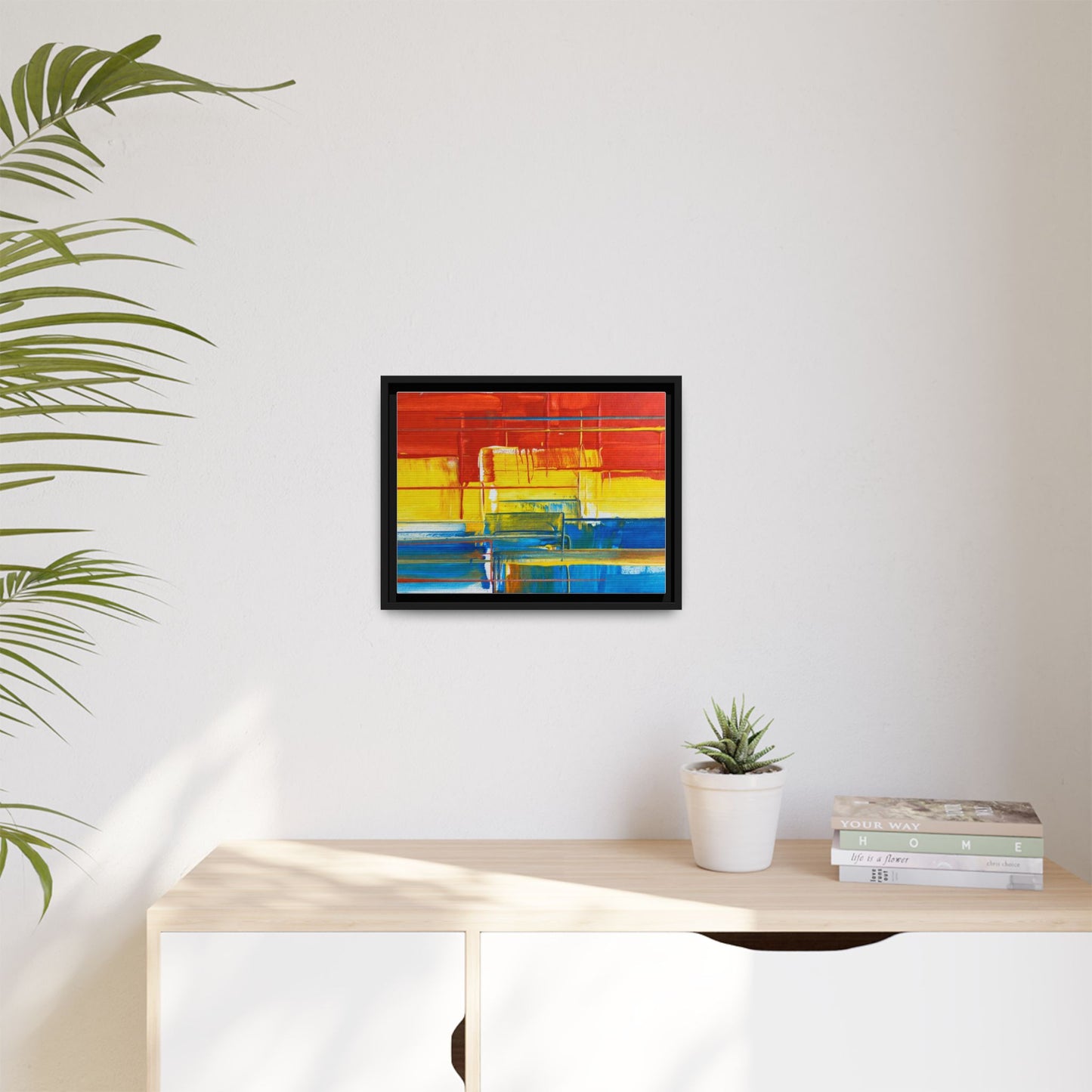 Abstract Multi-Color Framed Canvas Art — Modern Geometric Wall Decor