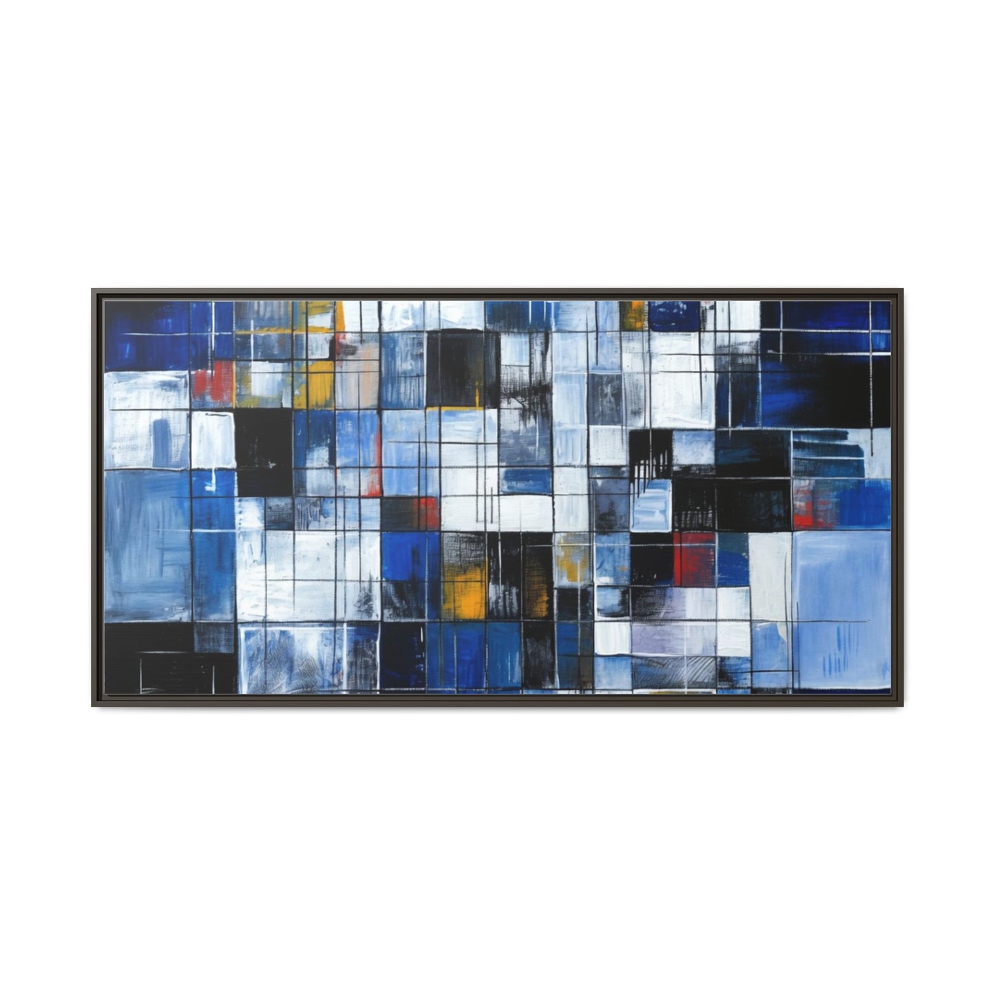 Abstract Blue Grid Matte Canvas Framed Art Print
