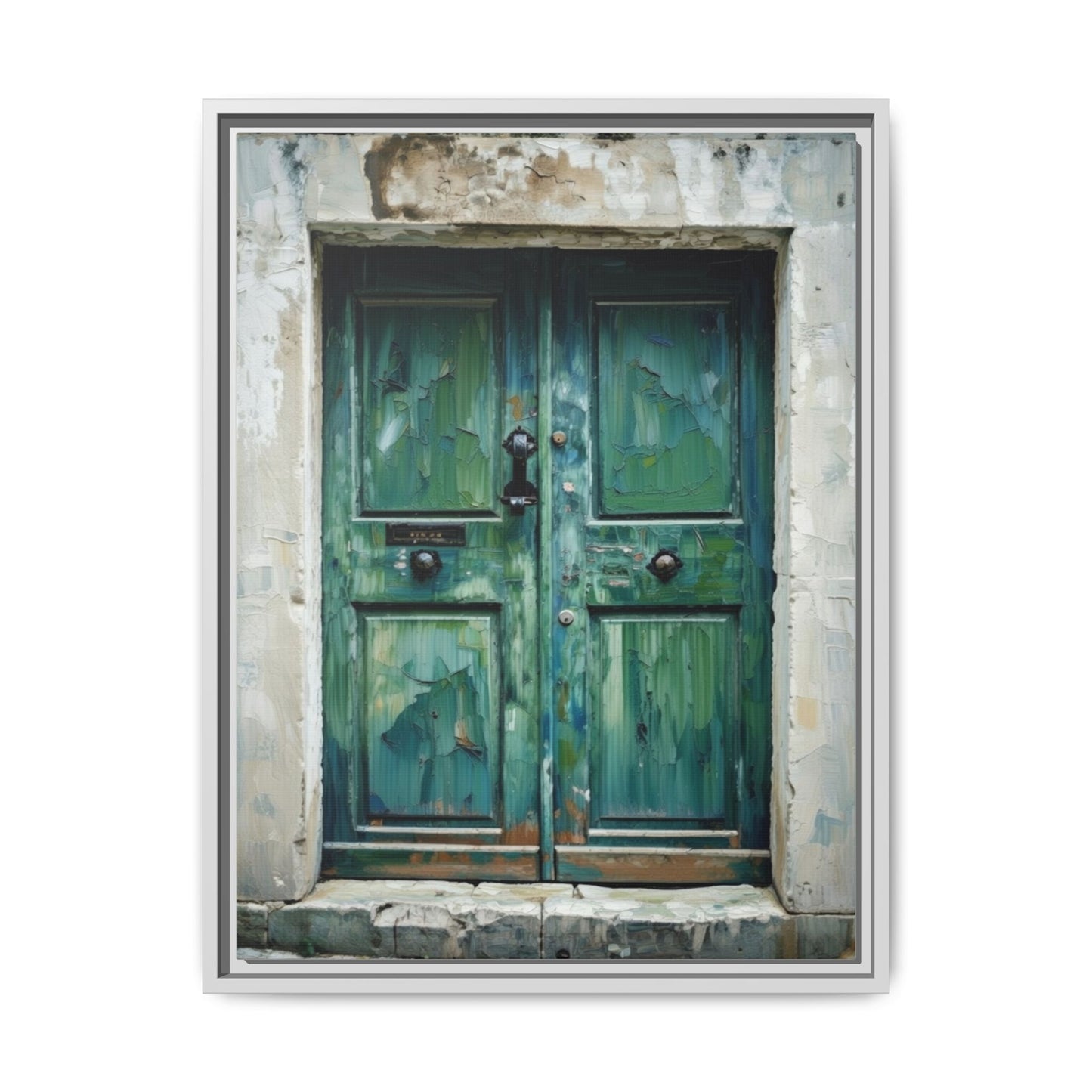 Framed Matte Canvas Art — Weathered Green Door Wall Print