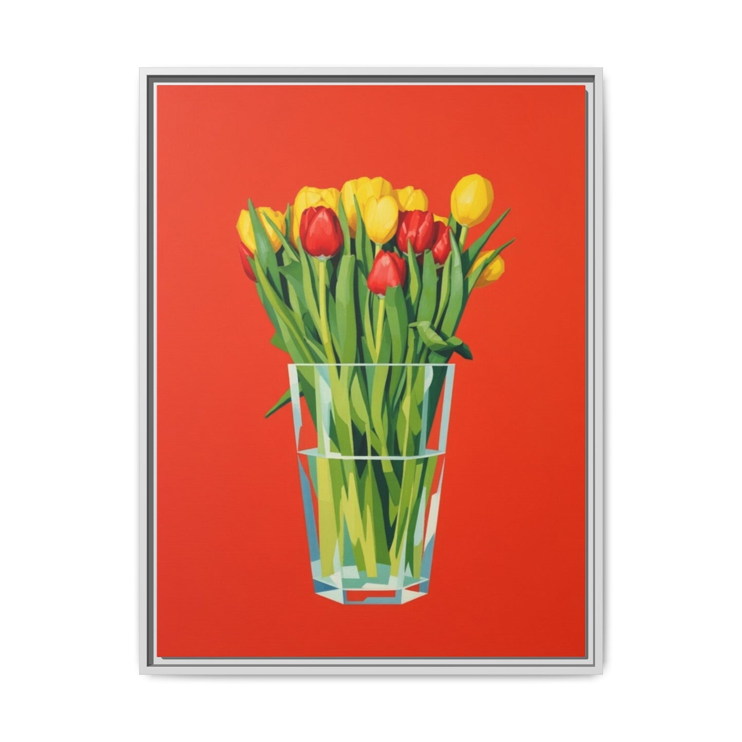 Framed Tulip Bouquet Matte Canvas Art — Vibrant Red Floral Wall Print
