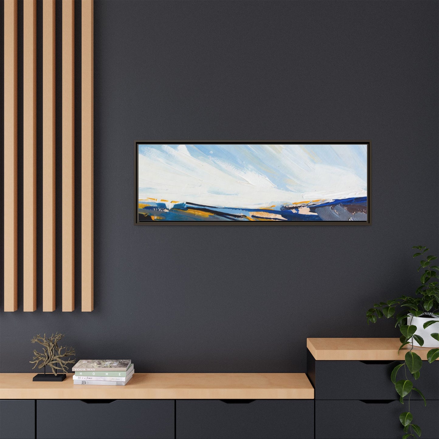 Framed Abstract Seascape Canvas Print — Matte Multi‑Color Wall Art