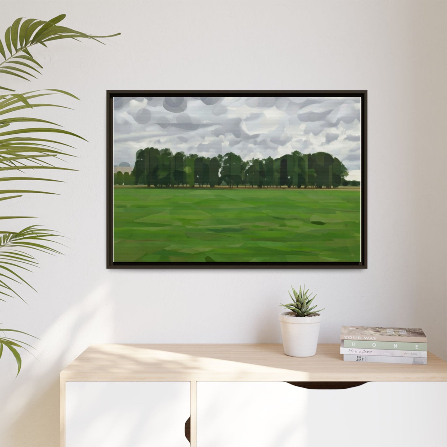 Framed Matte Canvas Print — Minimalist Green Landscape Art