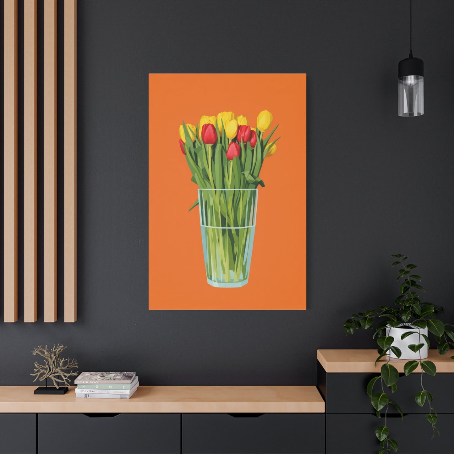 Tulip Bouquet Canvas Wall Art – Glass Vase on Orange