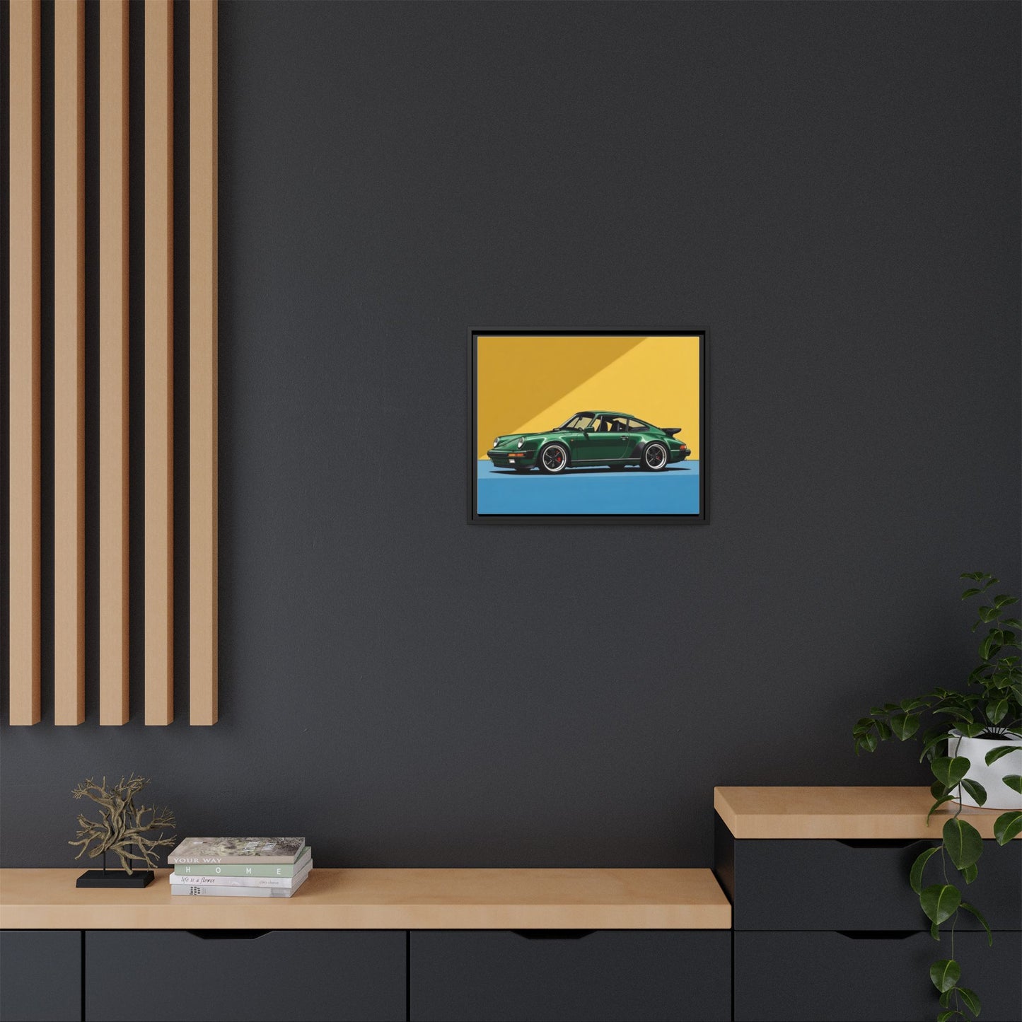 Framed Matte Canvas — Green Sports Car Wall Art