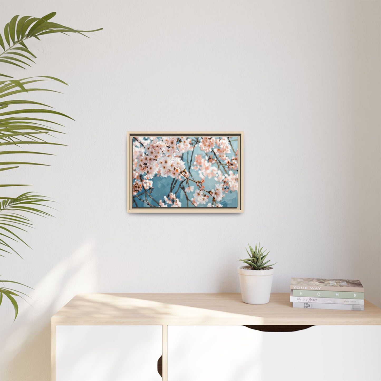 Framed Cherry Blossom Matte Canvas Print — Soft Pink Floral Wall Art