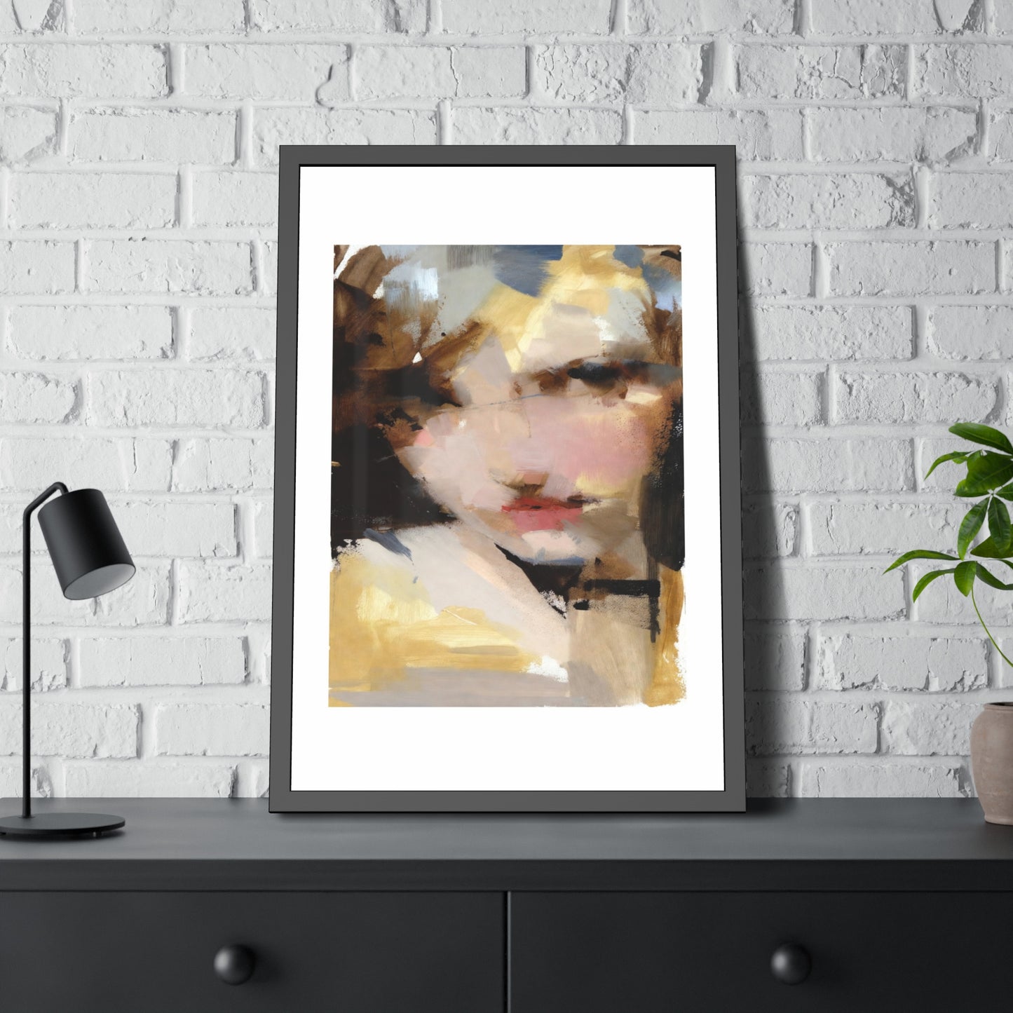 Abstract Portrait Framed Poster – Modern Impressionist Wall Art