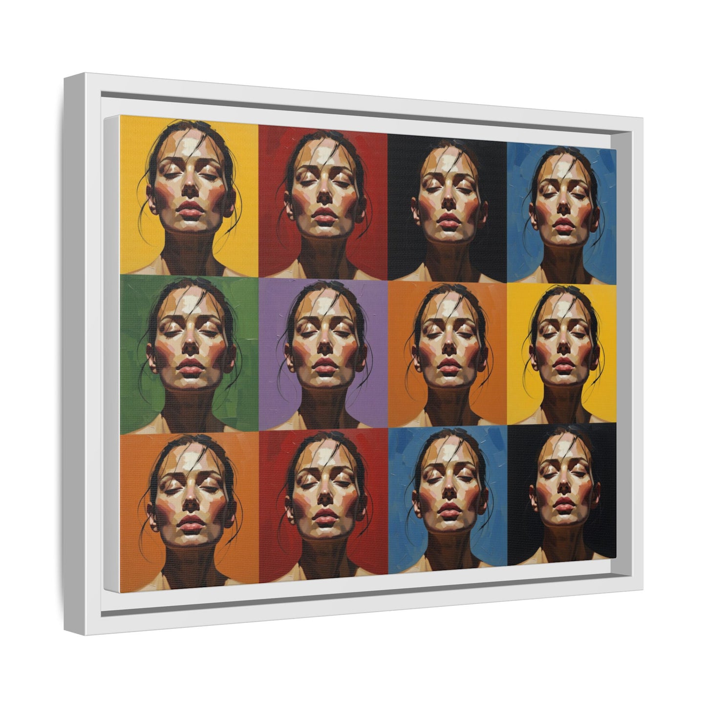 Pop Art Portrait Matte Canvas Print — Framed Multi-Color Grid