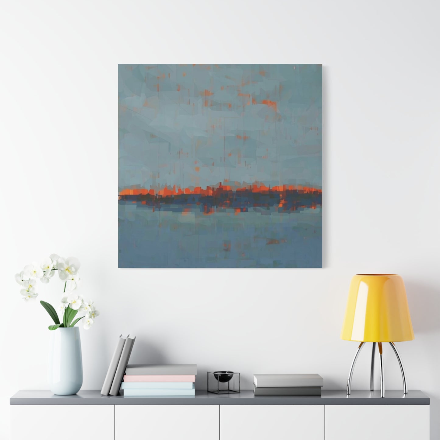 Abstract Coastal Horizon Canvas Print — Blue Teal with Orange Accent