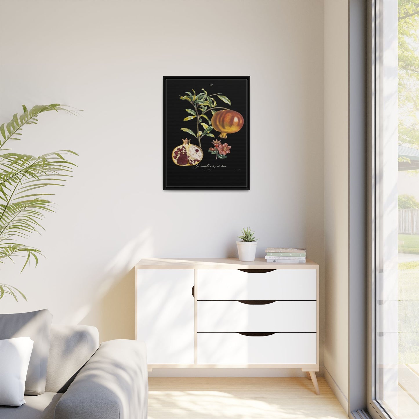 Pomegranate Botanical Framed Canvas Print — Vintage Fruit Wall Art