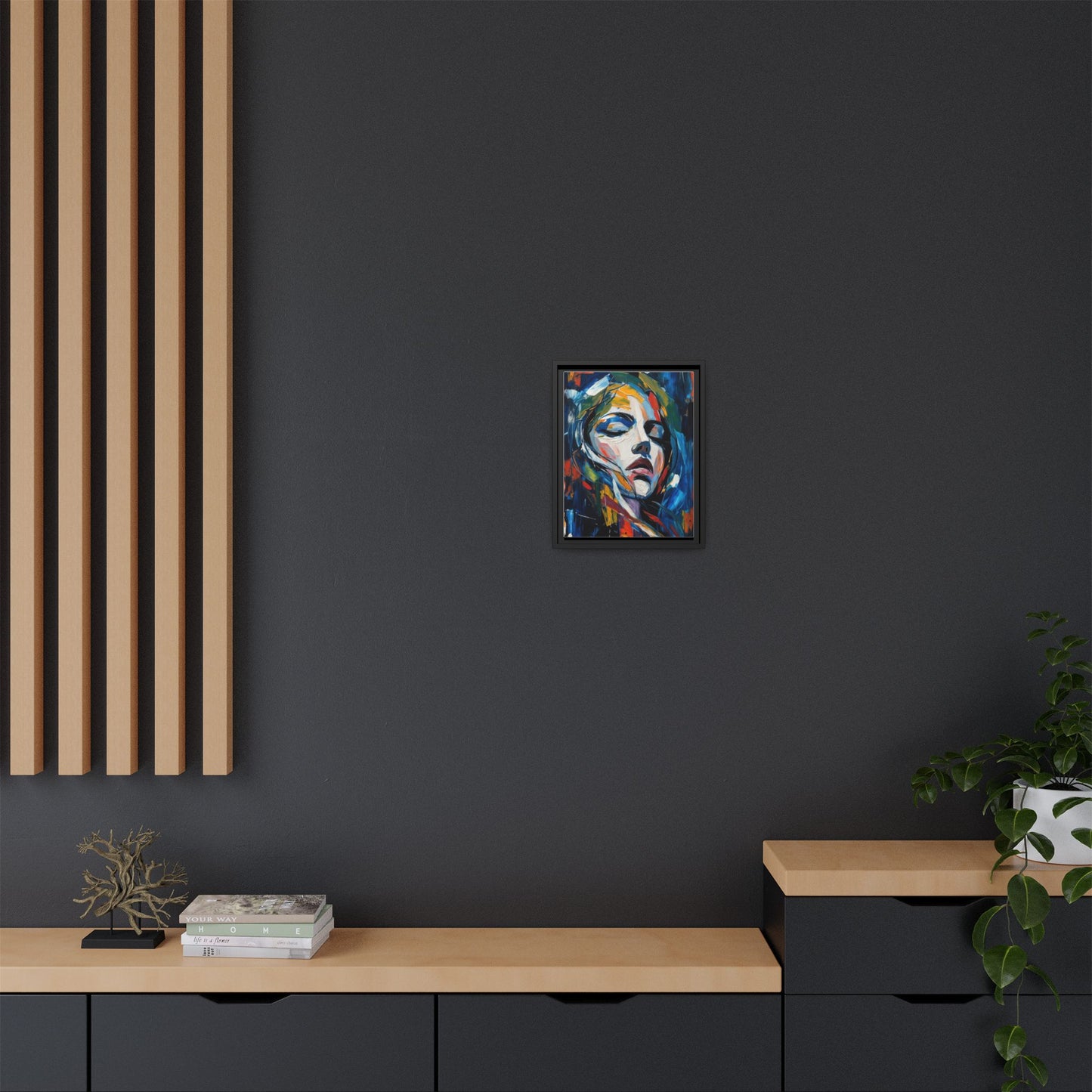Abstract Colorful Woman Portrait — Framed Matte Canvas Wall Art