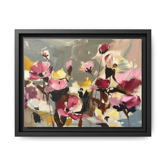 Framed Floral Canvas Wall Art — Abstract Pink & Yellow Flowers