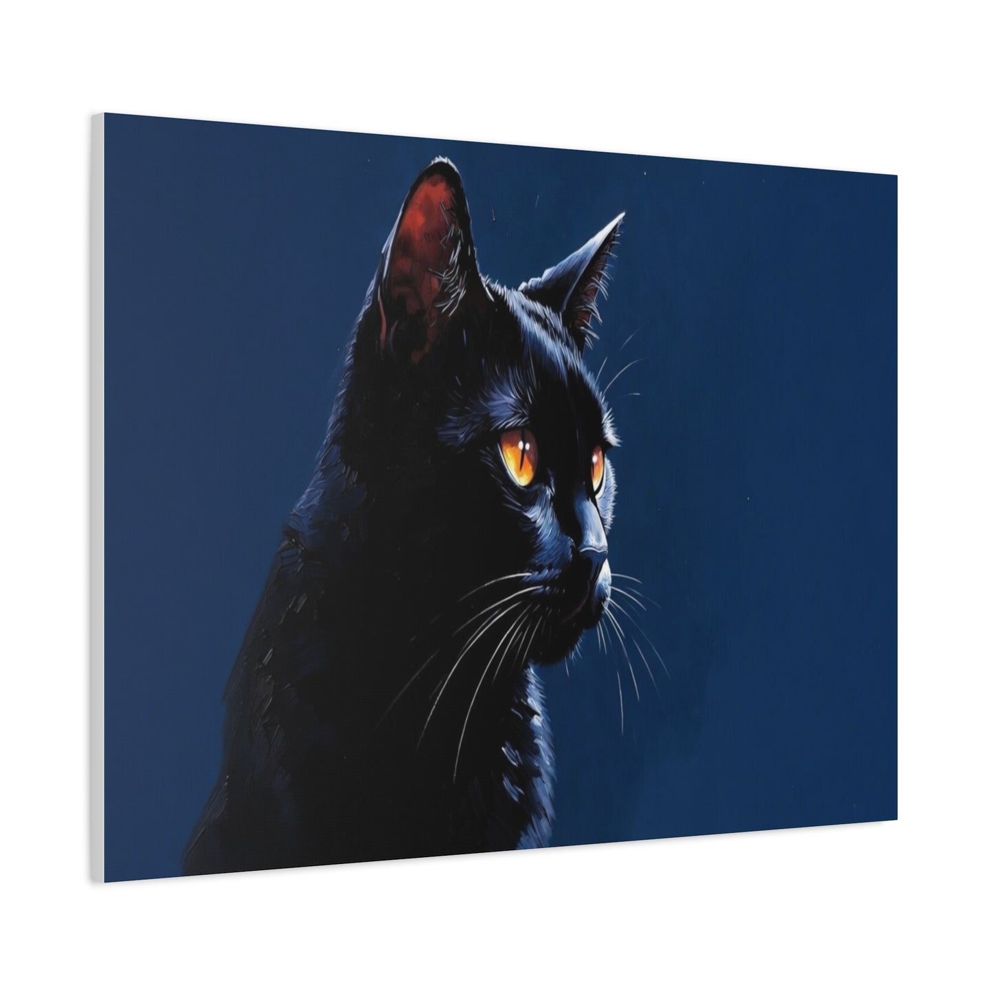 Matte Black Cat on blue background Canvas, Stretched, 1.25"