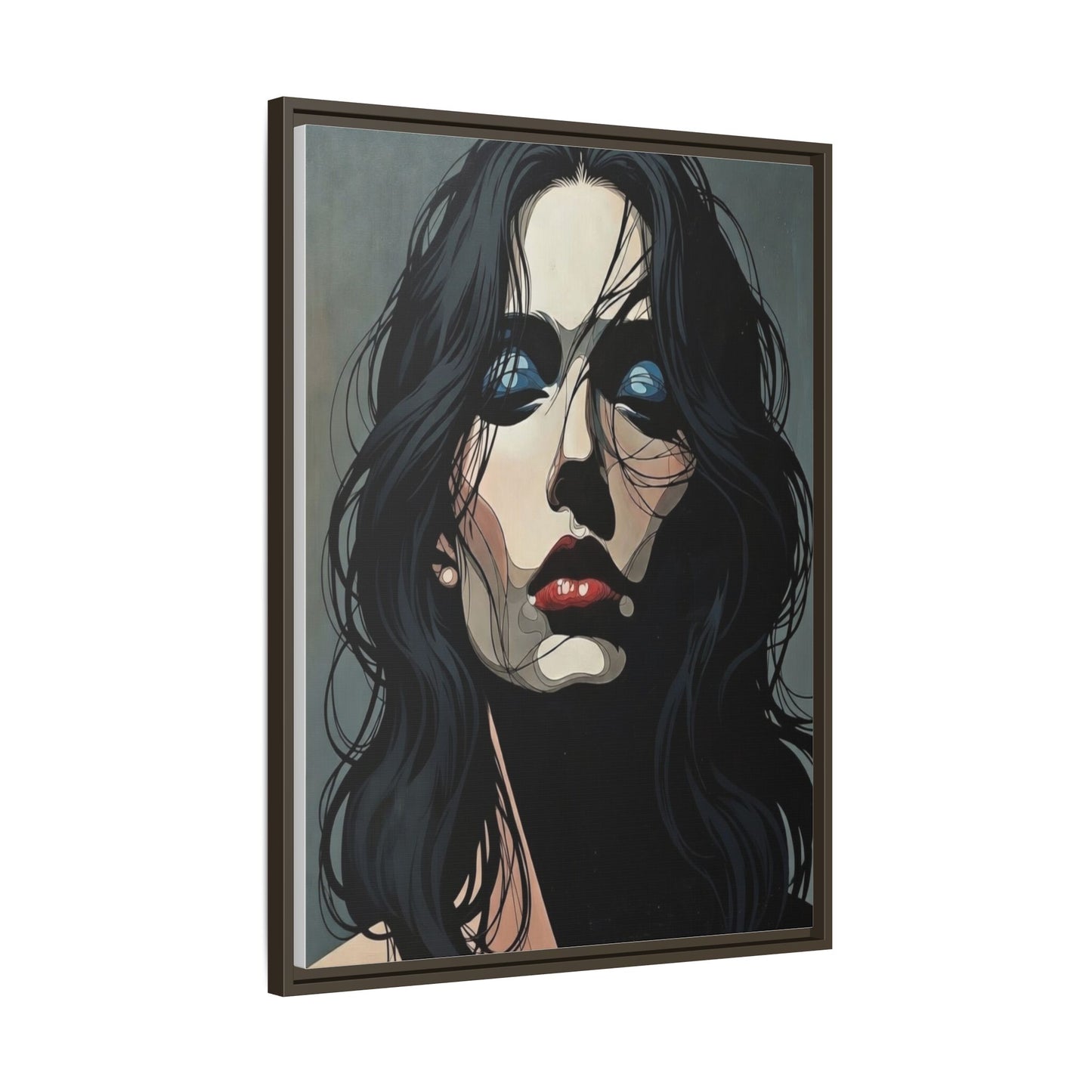 Framed Matte Canvas: Moody Portrait of Woman – Modern Gothic Wall Art