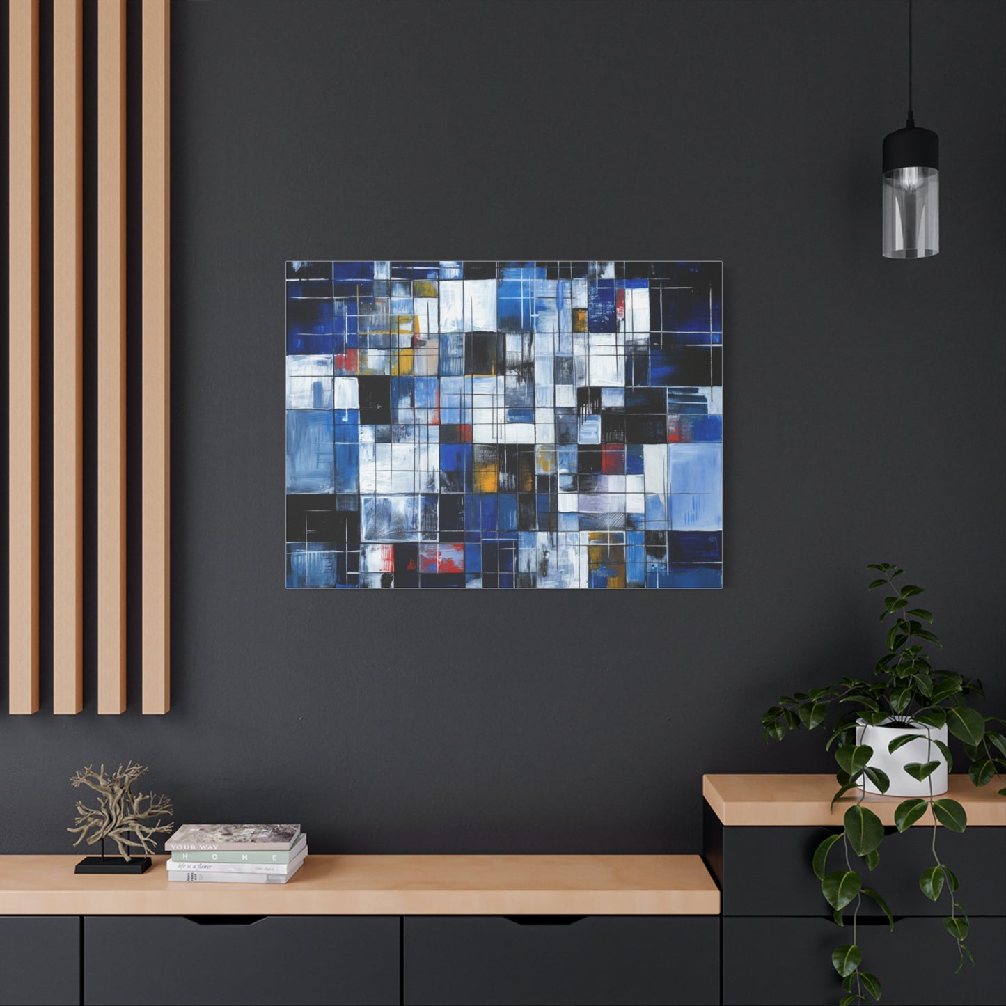 Abstract Blue Grid Matte Stretched Canvas Wall Art (1.25")