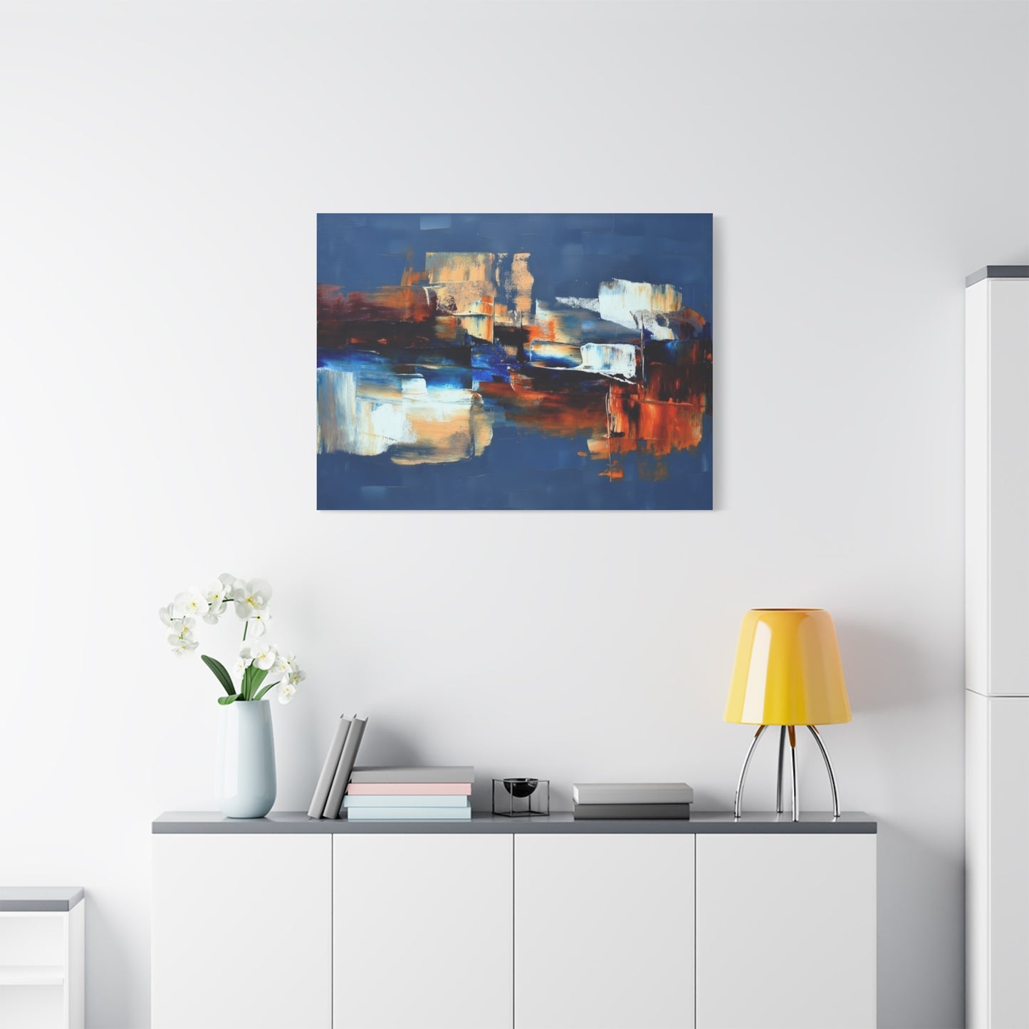 Abstract Blue & Orange Canvas Wall Art — Modern Matte Stretched Canvas