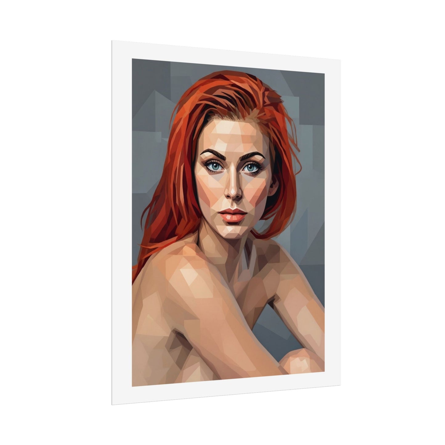 Geometric Redhead Portrait Poster — Modern Pop Art Rolled Print
