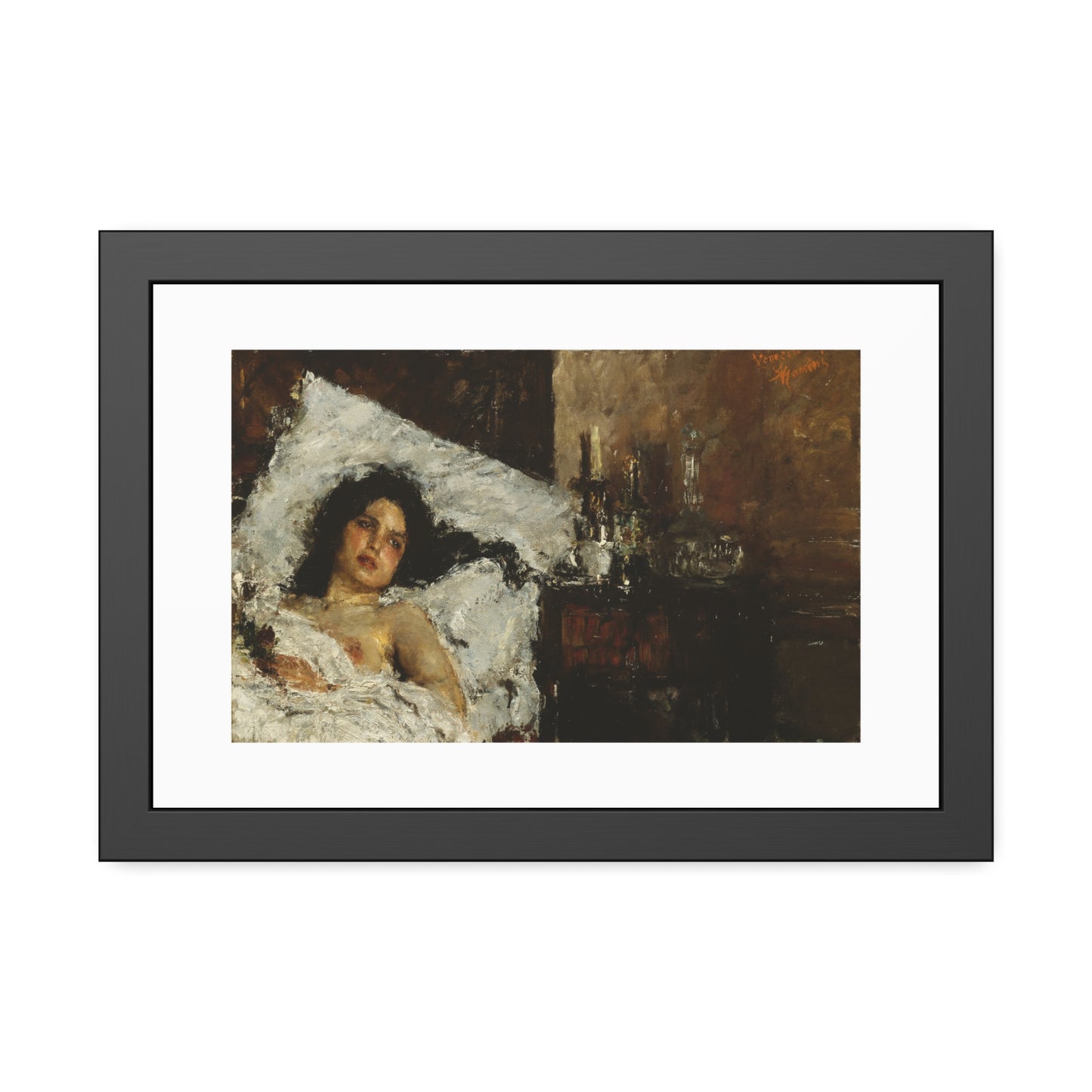 Resting by Antonio Mancini  Framed Poster Wall Art Print