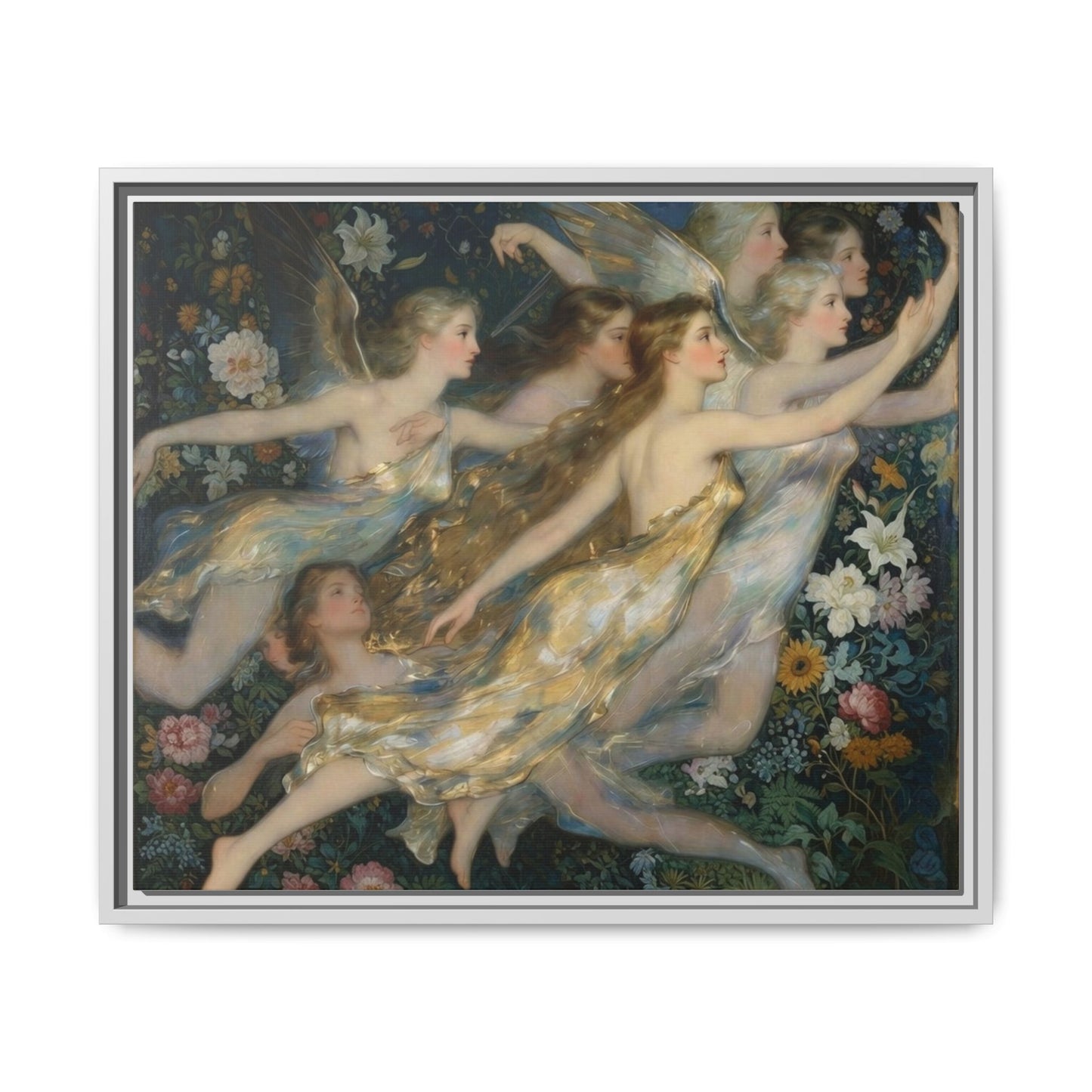 Framed Matte Canvas Wall Art — Vintage Fairies & Floral Painting