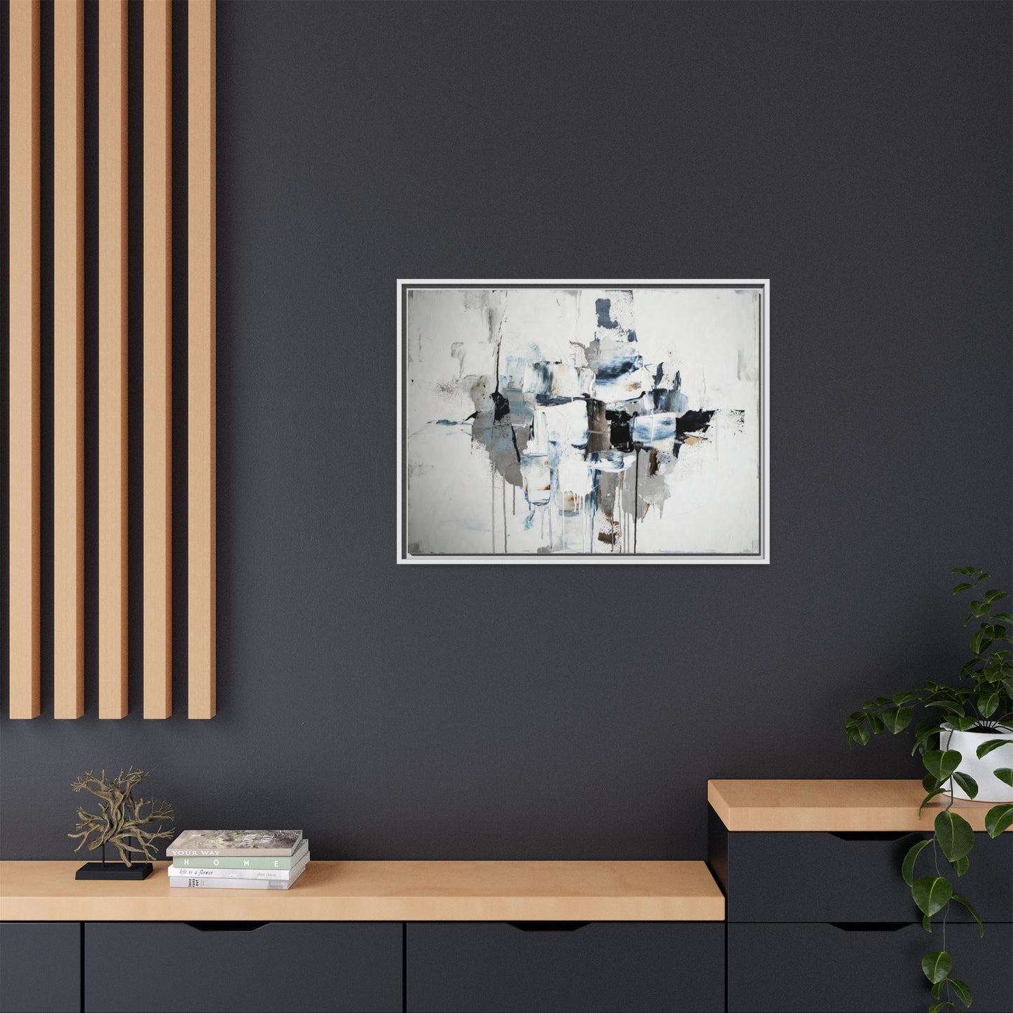 Framed Abstract Canvas Art — Blue Neutral Modern Wall Print
