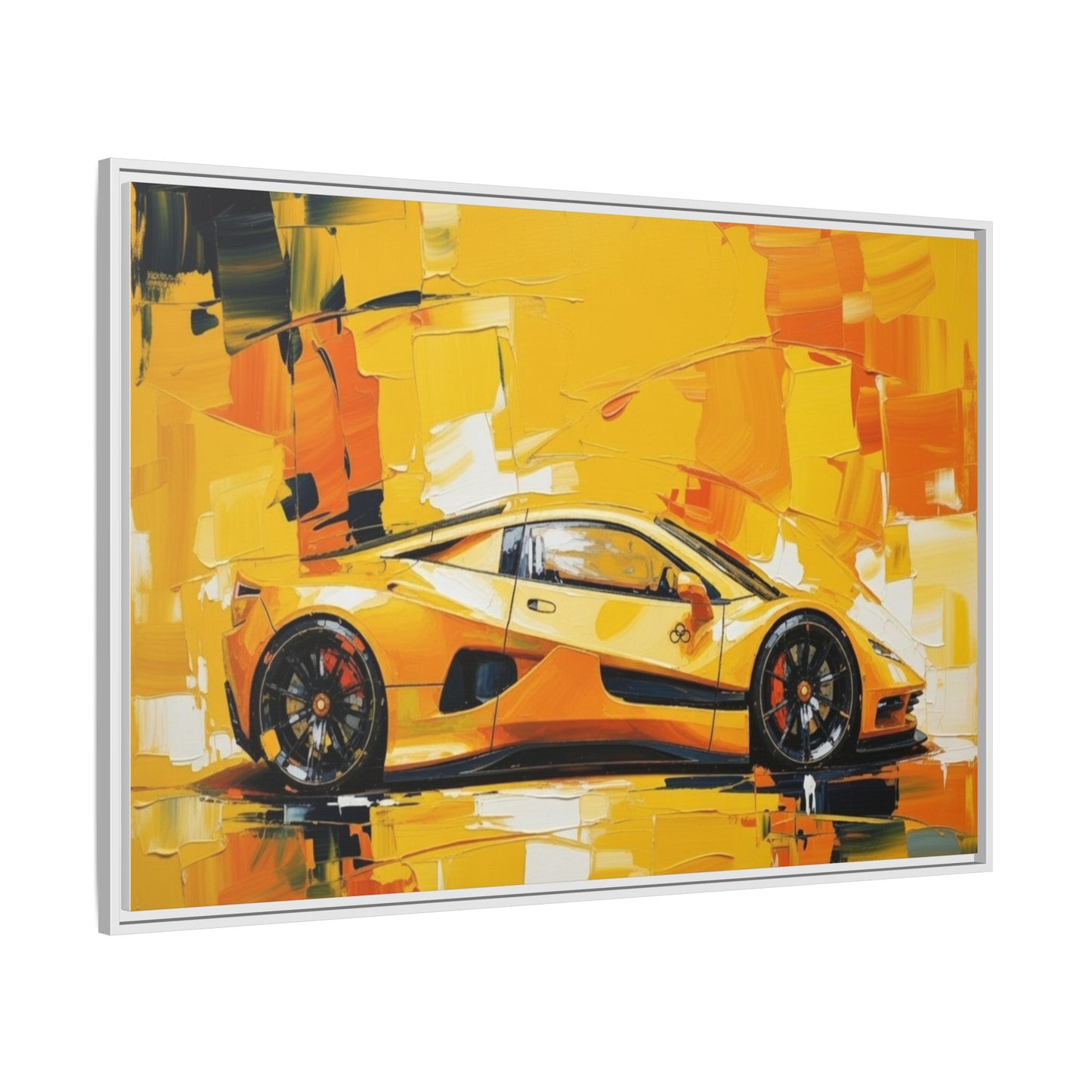Yellow Sports Car Abstract Matte Canvas Framed Print