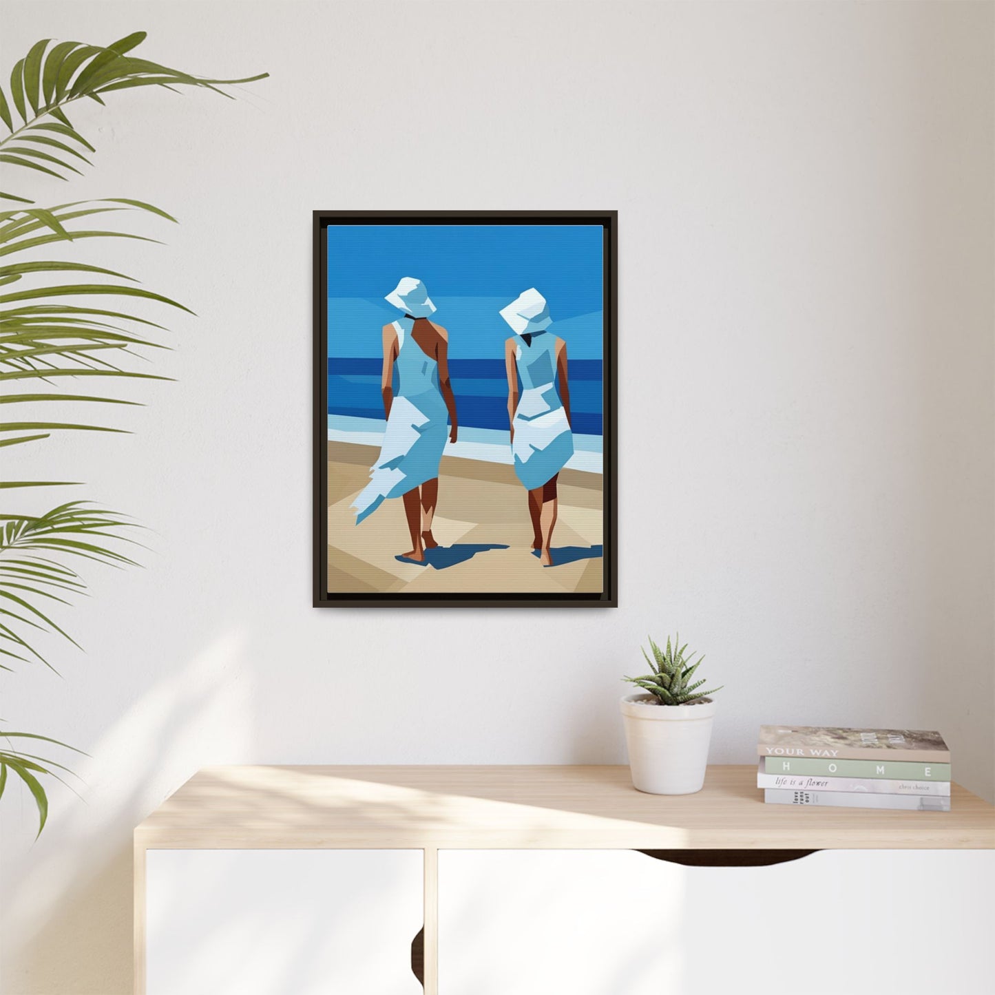 Seaside Stroll Matte Canvas Framed Print — Coastal Beach Art