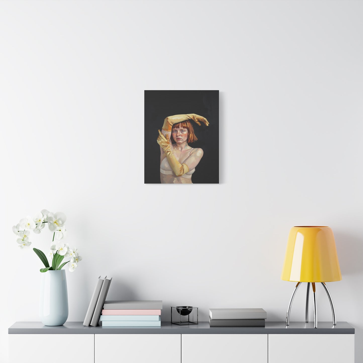 Contemporary Portrait Canvas — Redhead in Yellow Gloves Matte Stretched Art