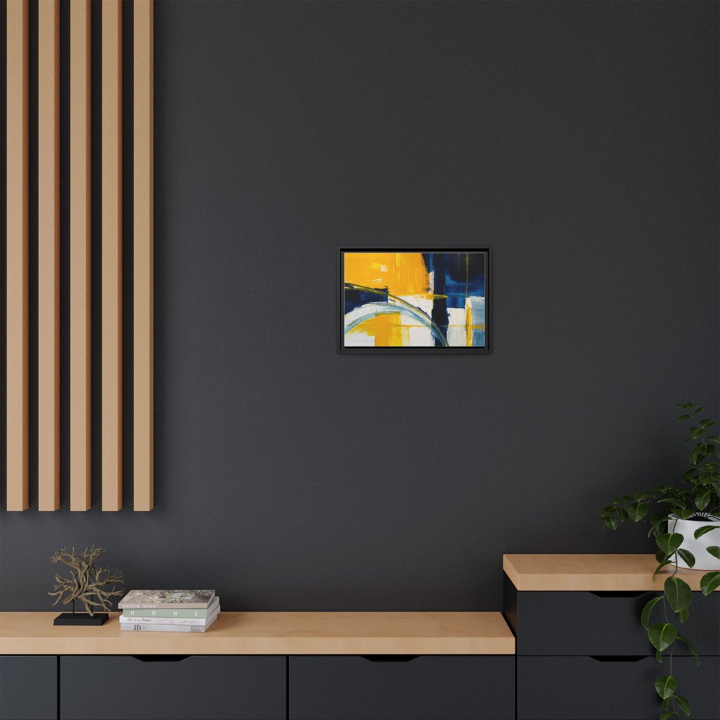 Abstract Yellow & Blue Framed Canvas Wall Art — Modern Matte Canvas Print