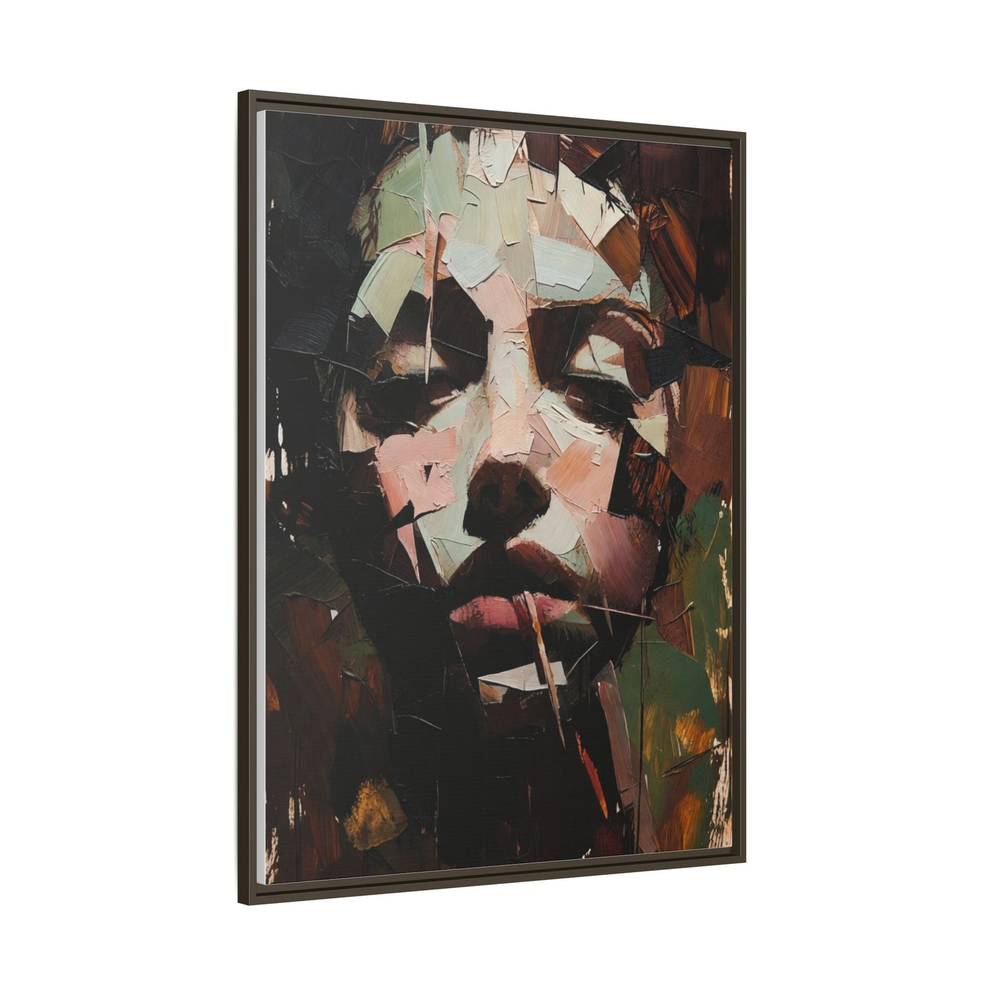 Matte Framed Canvas Art — Abstract Female Portrait, Moody Multicolor