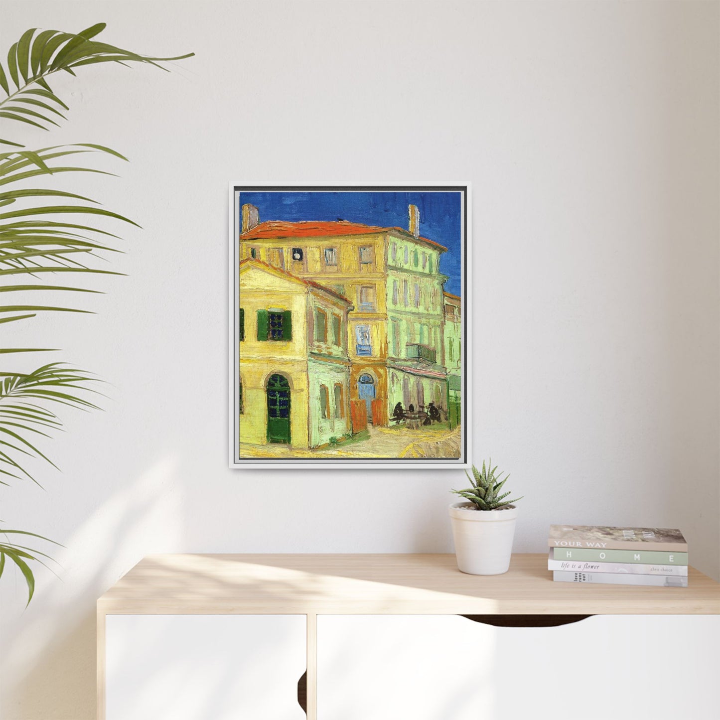 Mediterranean Street Scene Matte Canvas Framed Wall Art