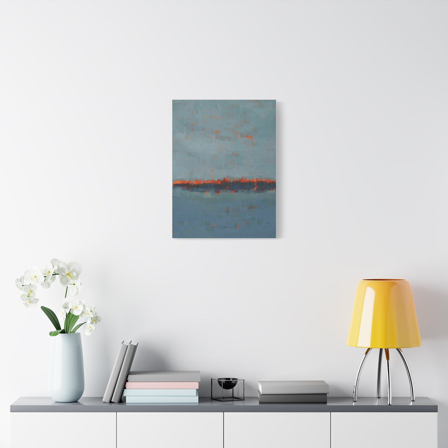 Abstract Coastal Horizon Canvas Print — Blue Teal with Orange Accent