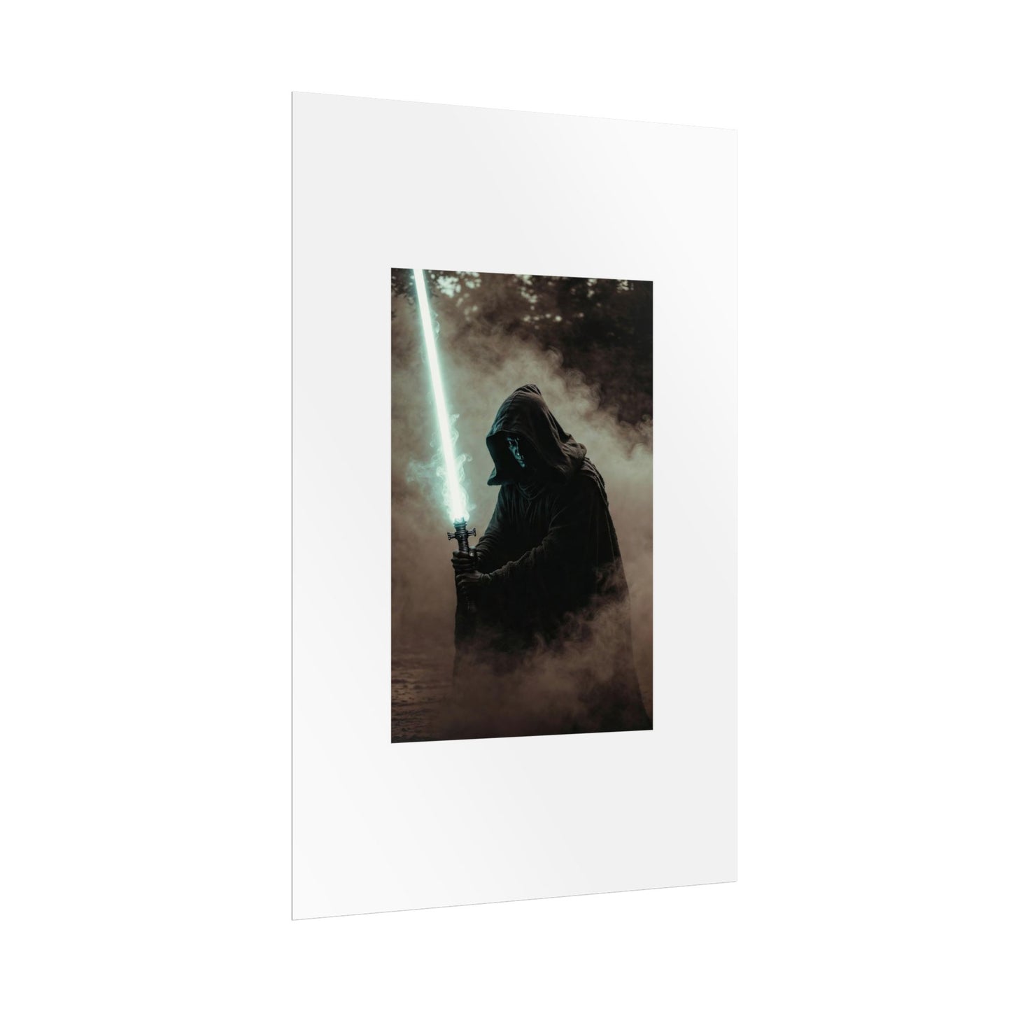 Dark Jedi Lightsaber Poster — Sci‑Fi Hooded Warrior Rolled Art Print