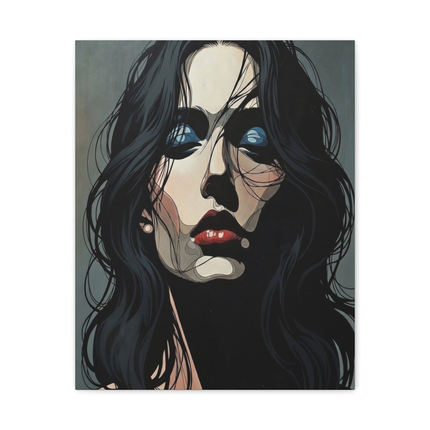 Dark Glam Portrait Canvas Art — Moody Woman Face Matte Stretched Wall Decor