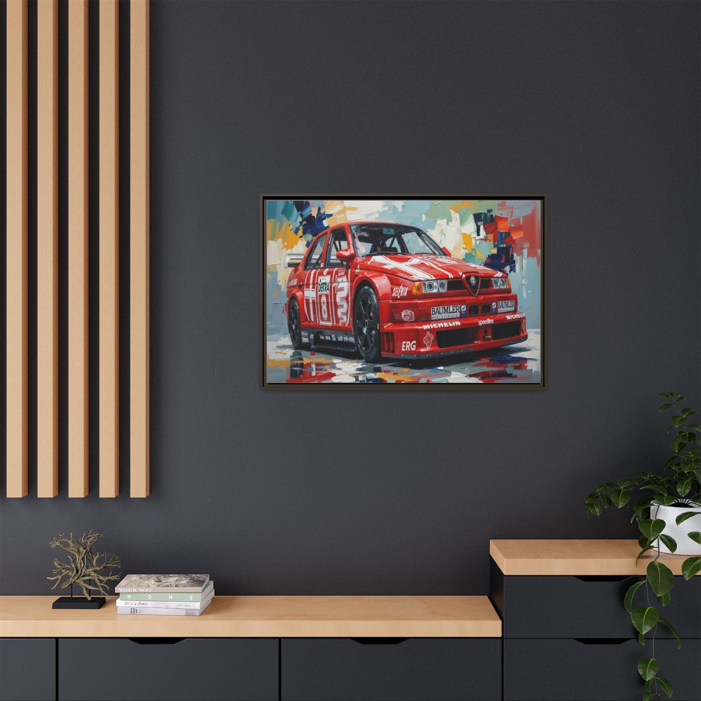 Framed Racing Car Canvas Print — Red Alfa Romeo Track Art
