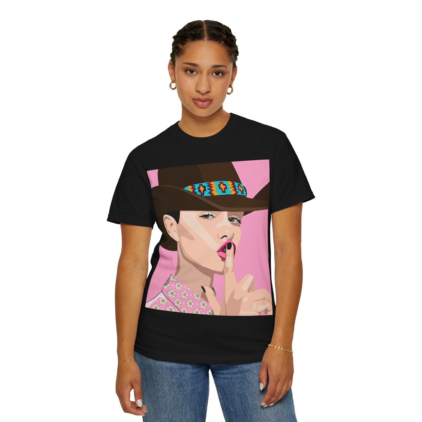 Cowgirl Pop Art T-Shirt — Pink 'Shh' Graphic Tee