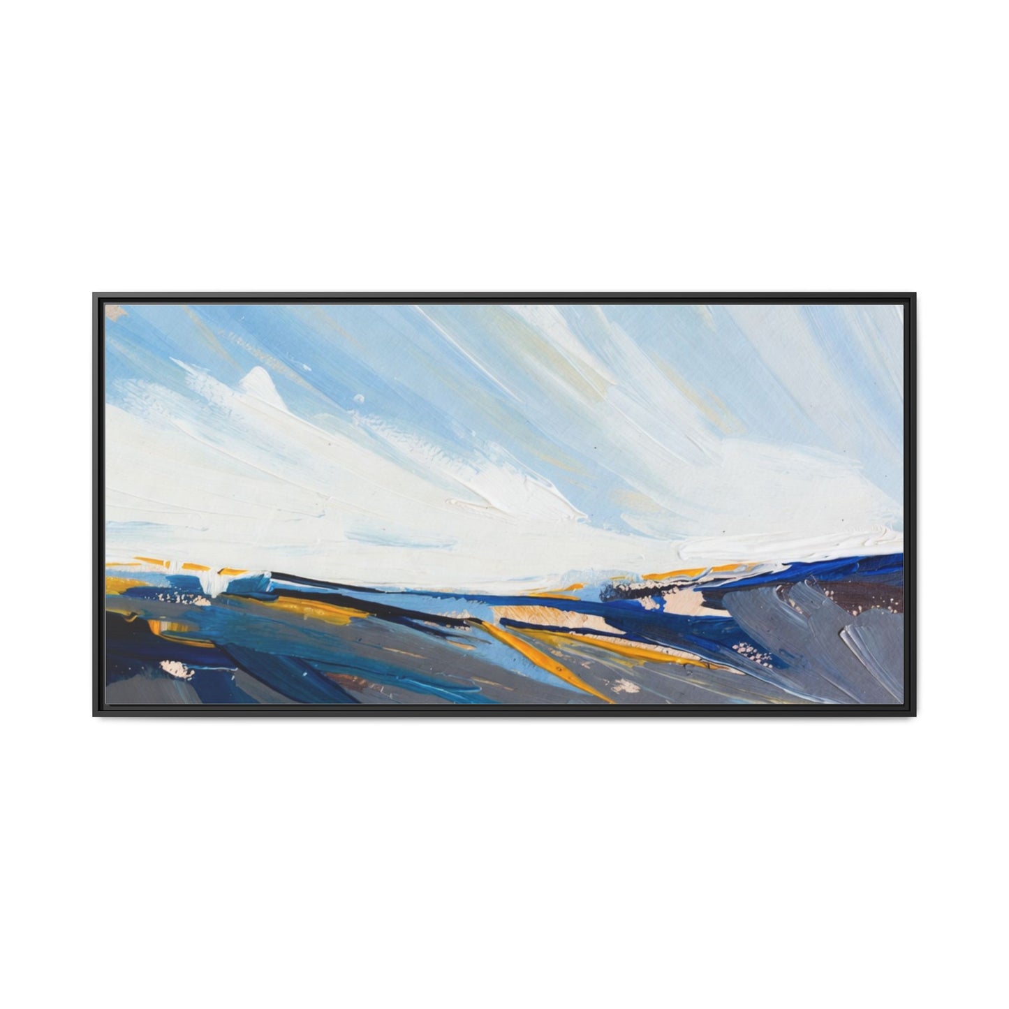 Framed Abstract Seascape Canvas Print — Matte Multi‑Color Wall Art