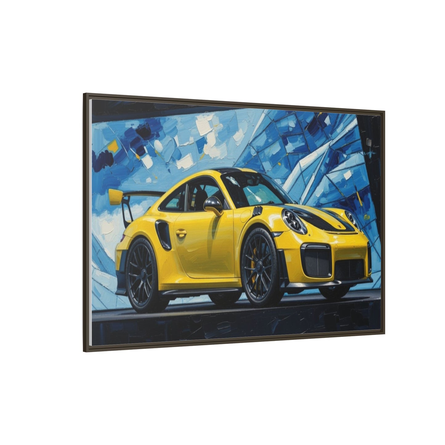 Yellow Porsche Sports Car Matte Framed Canvas – Modern Automotive Wall Art