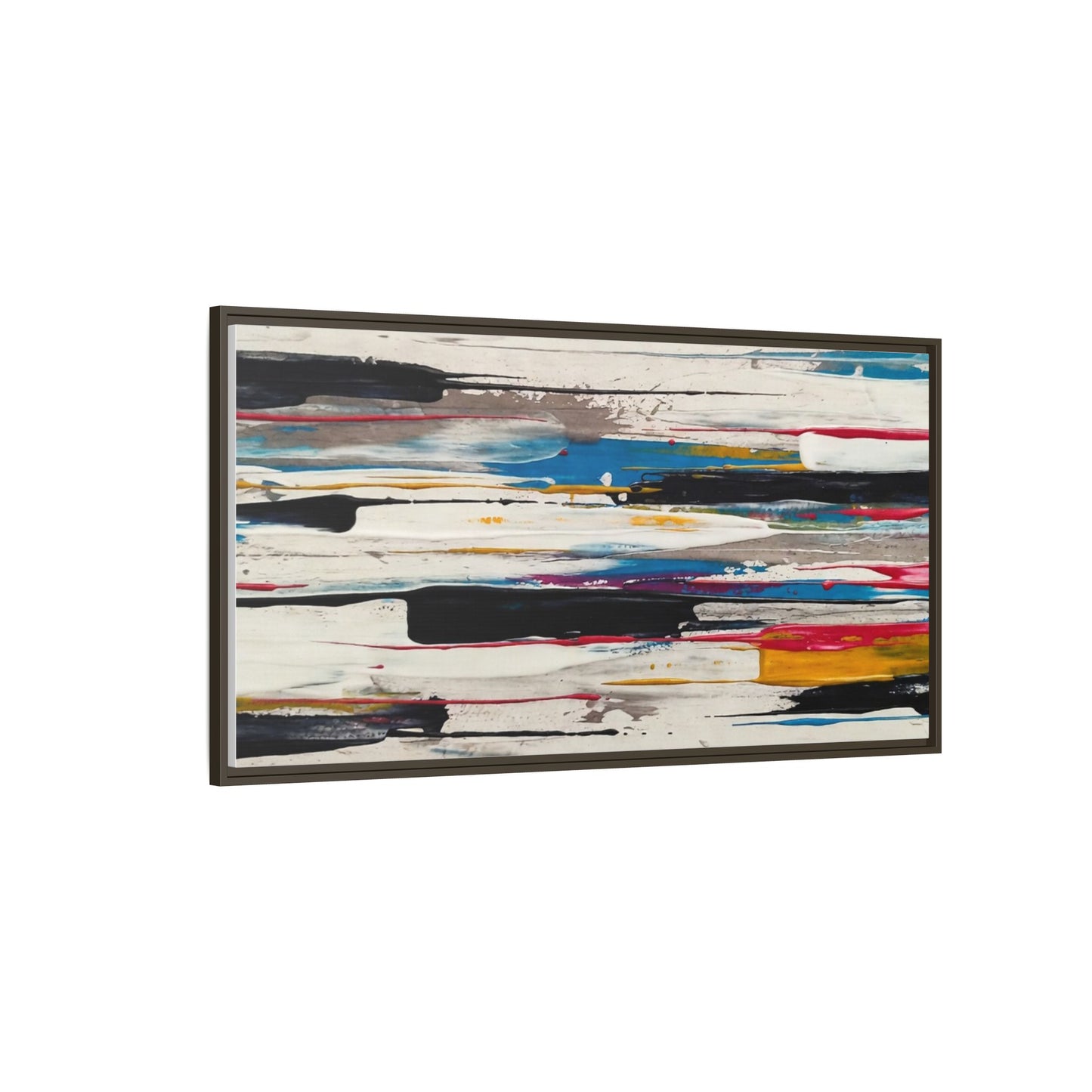 Abstract Multi-Color Framed Canvas Wall Art — Modern Horizontal Brushstroke Print