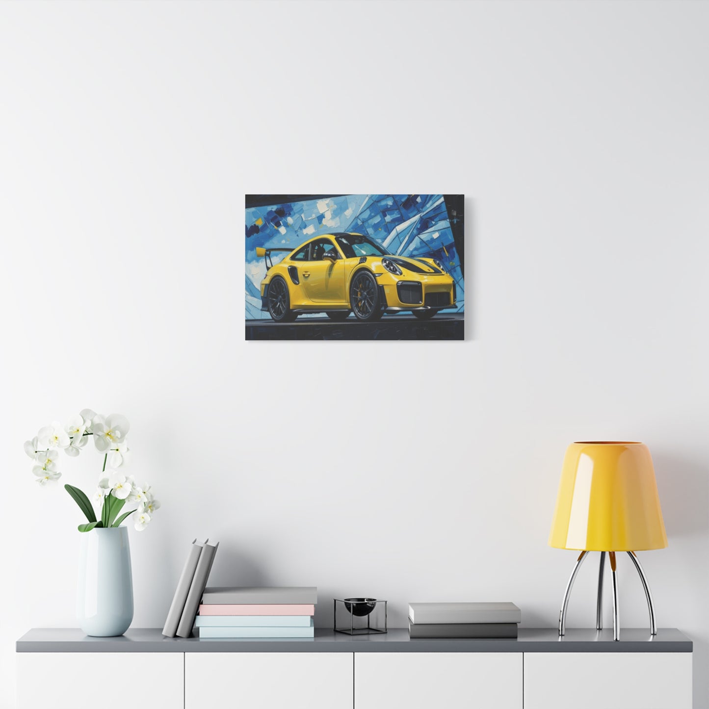 Yellow Porsche Sports Car Canvas Print — Modern Automotive Wall Art