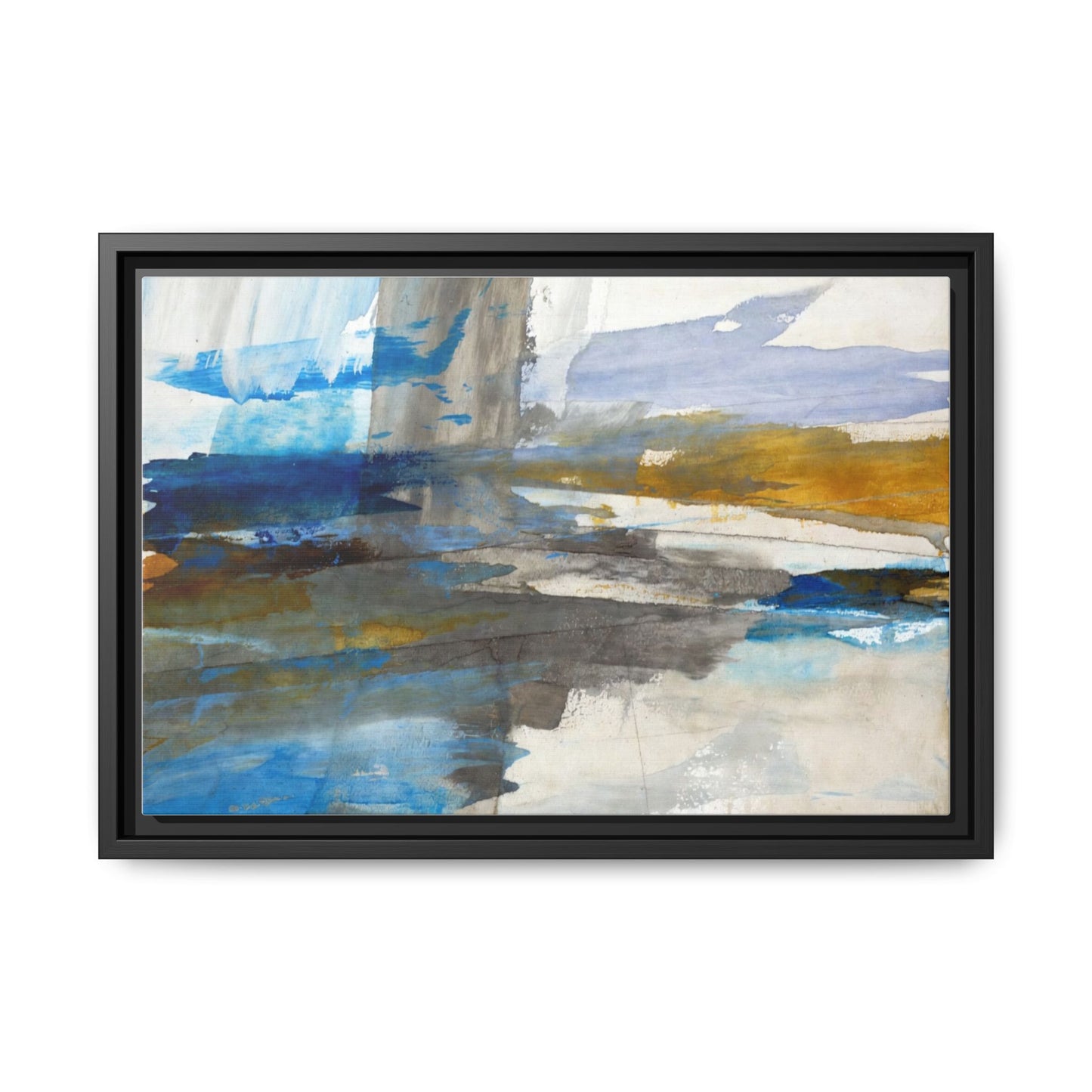 Abstract Blue & Gold Framed Canvas Art — Matte Multi-Color Wall Print