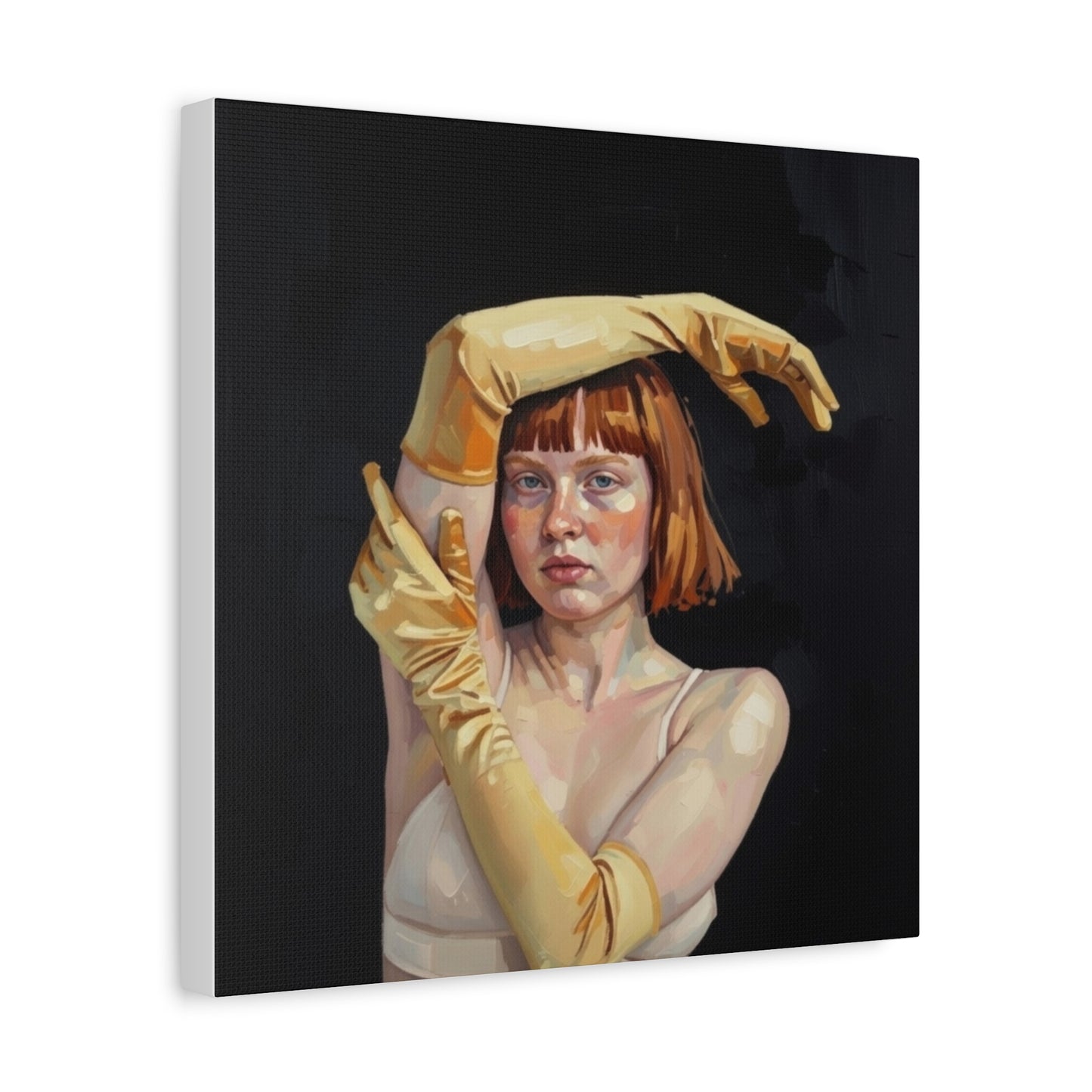 Contemporary Portrait Canvas — Redhead in Yellow Gloves Matte Stretched Art