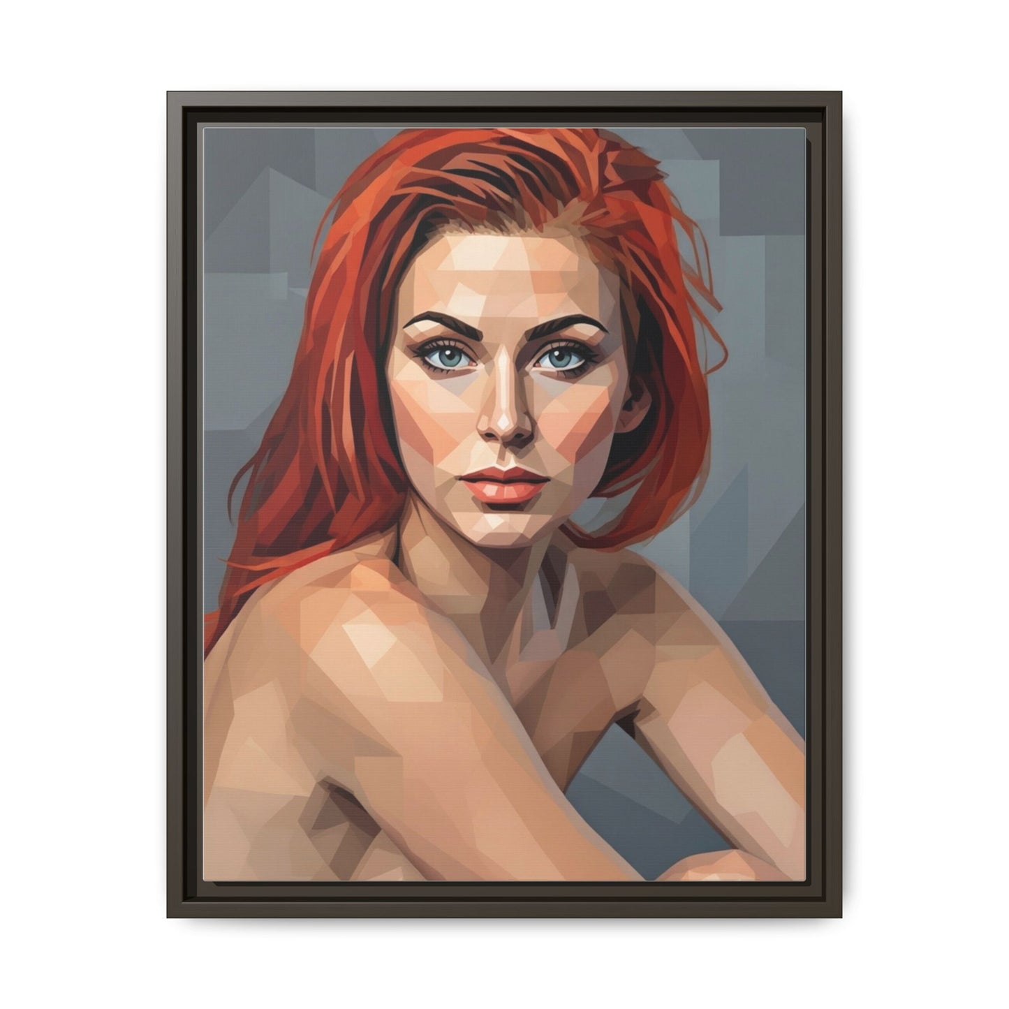 Framed Matte Canvas Portrait — Geometric Redhead Wall Art