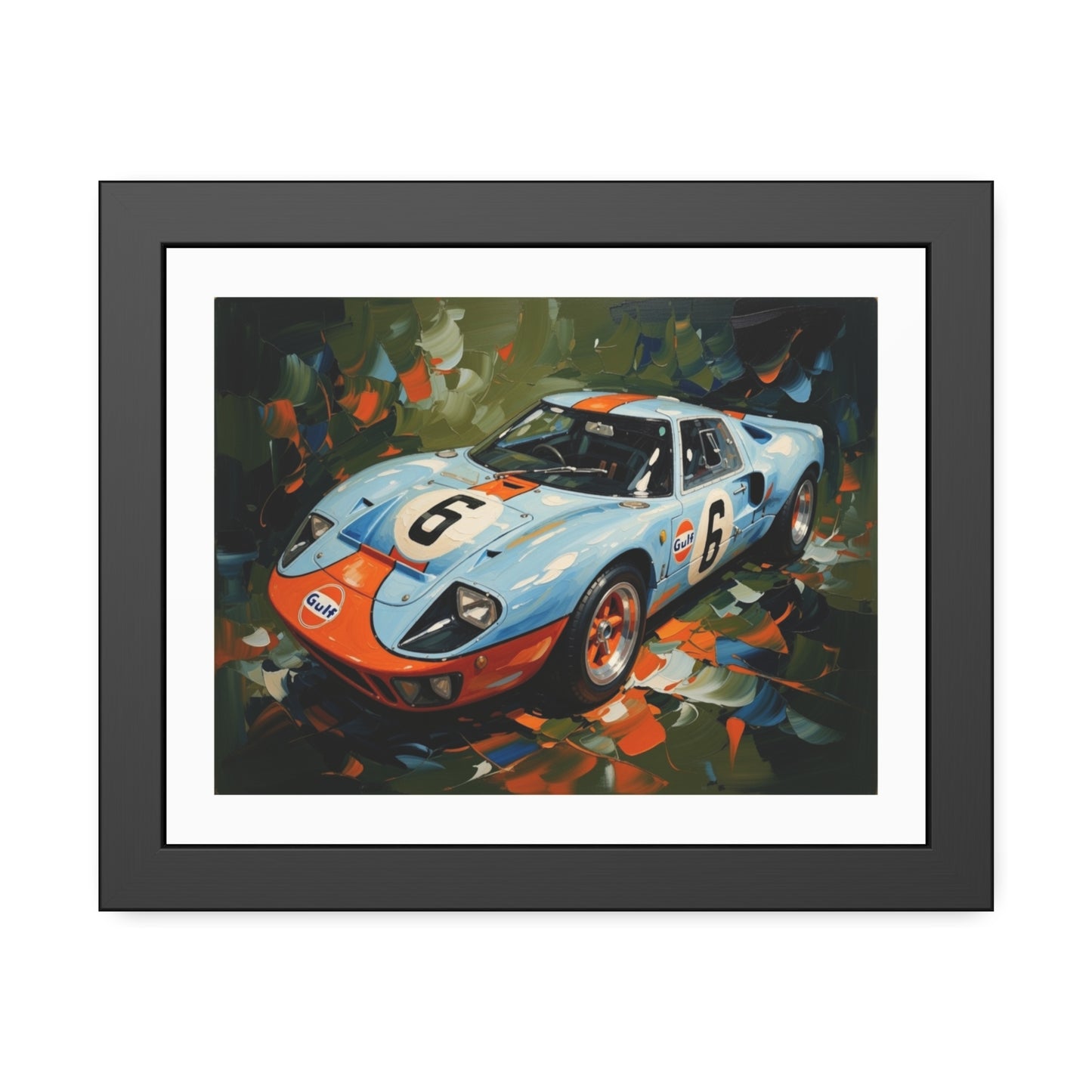 Framed Racing Car Poster — Vintage Gulf GT40 Print