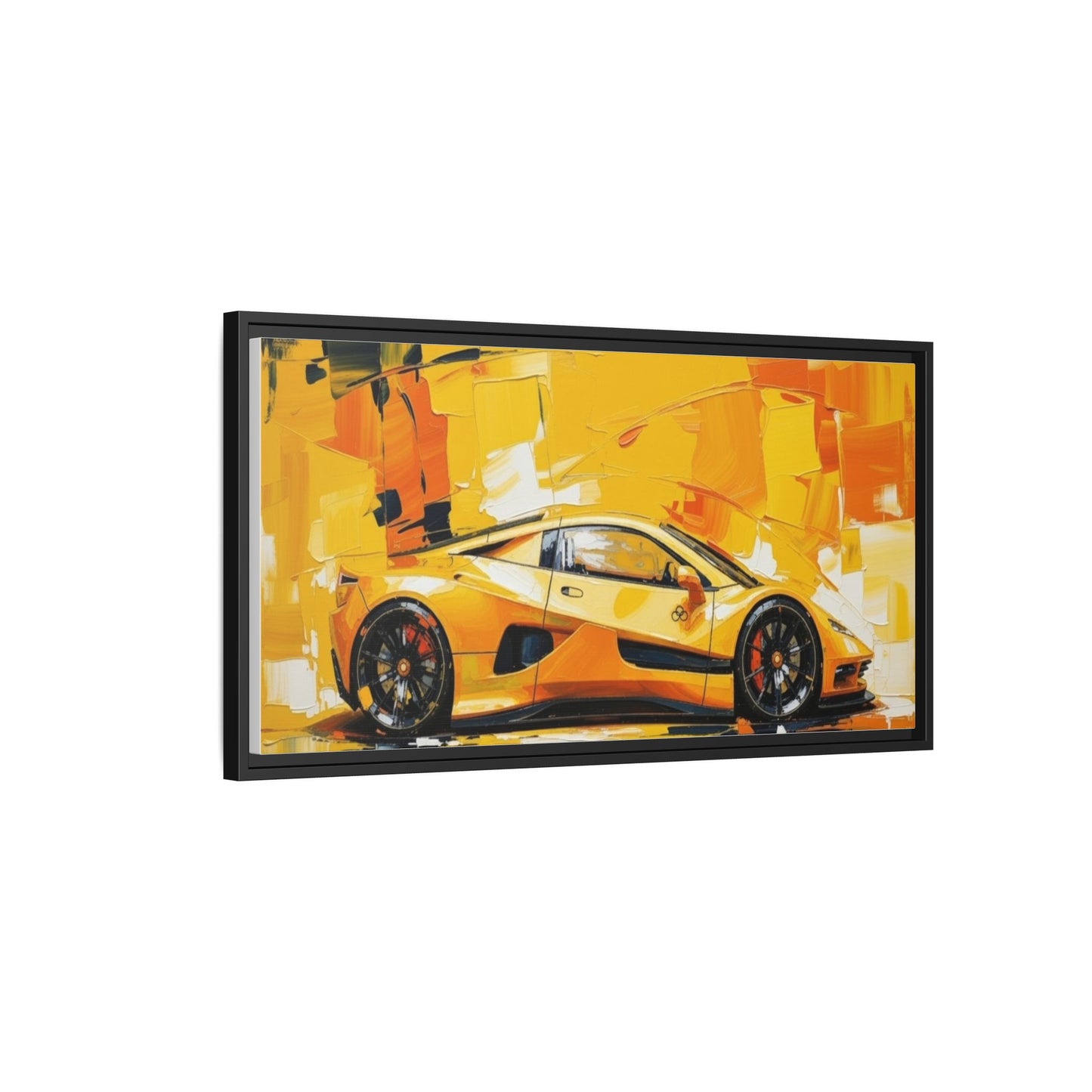 Yellow Sports Car Abstract Matte Canvas Framed Print