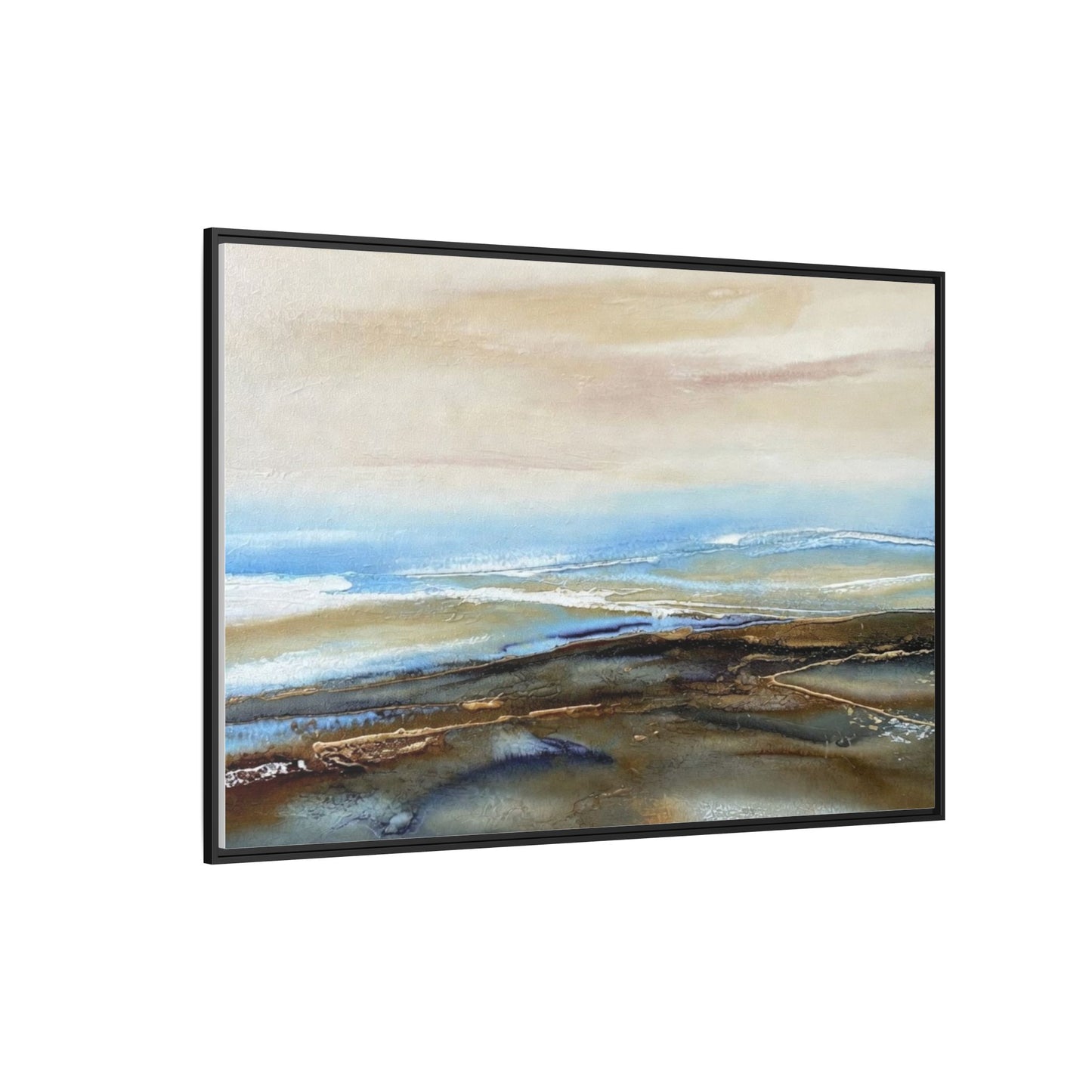 Framed Abstract Seascape Matte Canvas — Coastal Blue & Earth Tone Wall Art