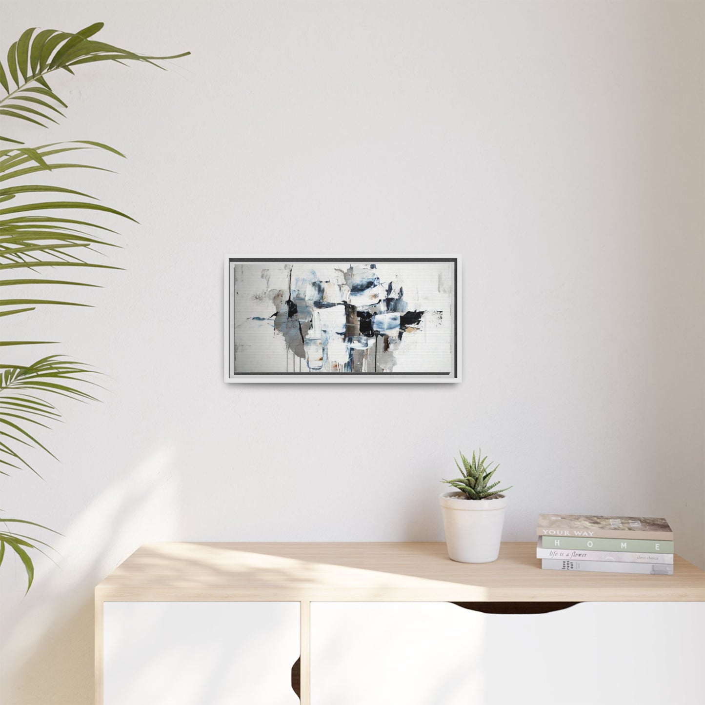 Framed Abstract Canvas Art — Blue Neutral Modern Wall Print
